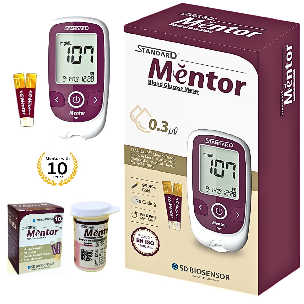 STANDARD Mentor Blood Glucose Monitoring Machine with 10 Strips-image-12