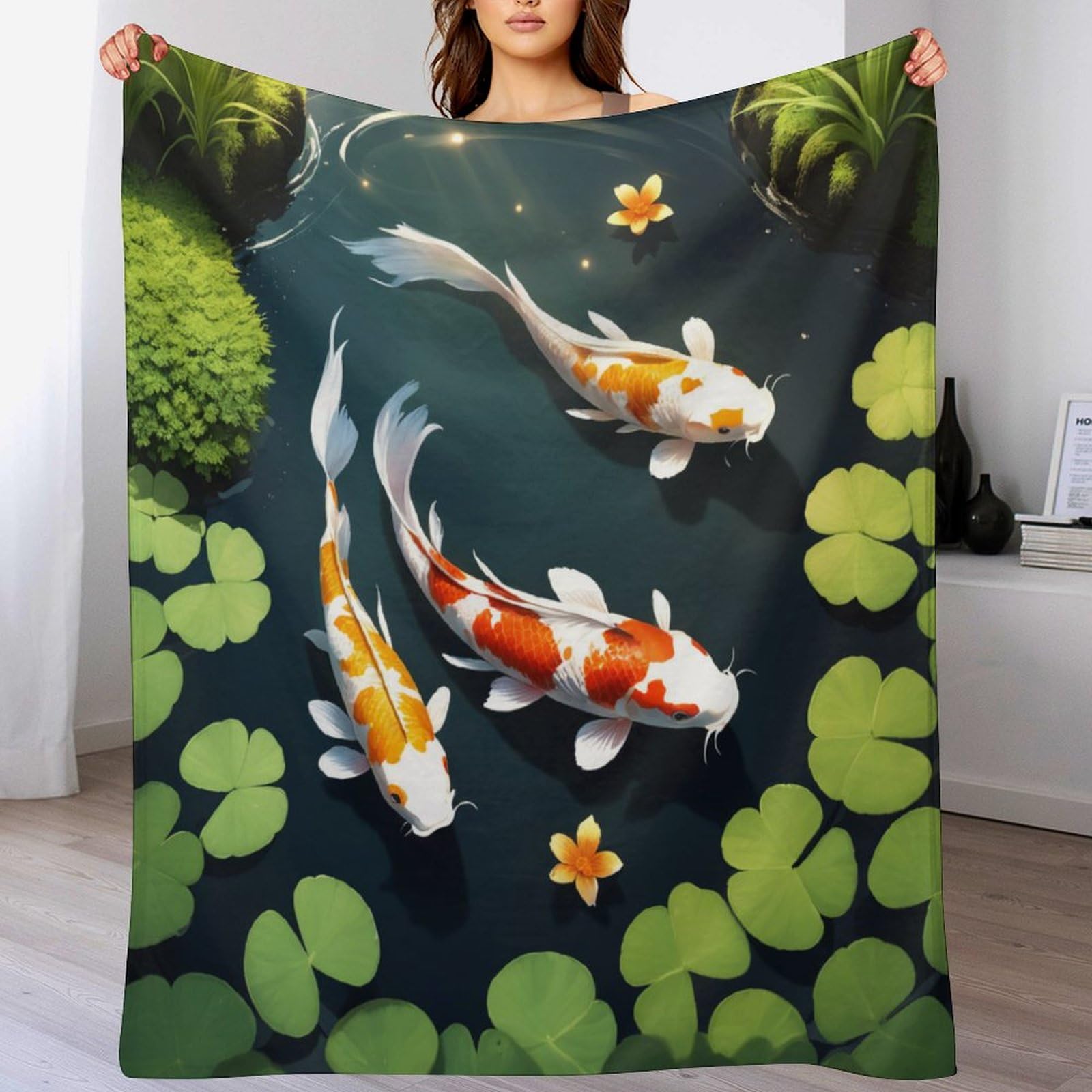 Couverture de salon Koï en flannel : votre jeté de canapé cocooning chic