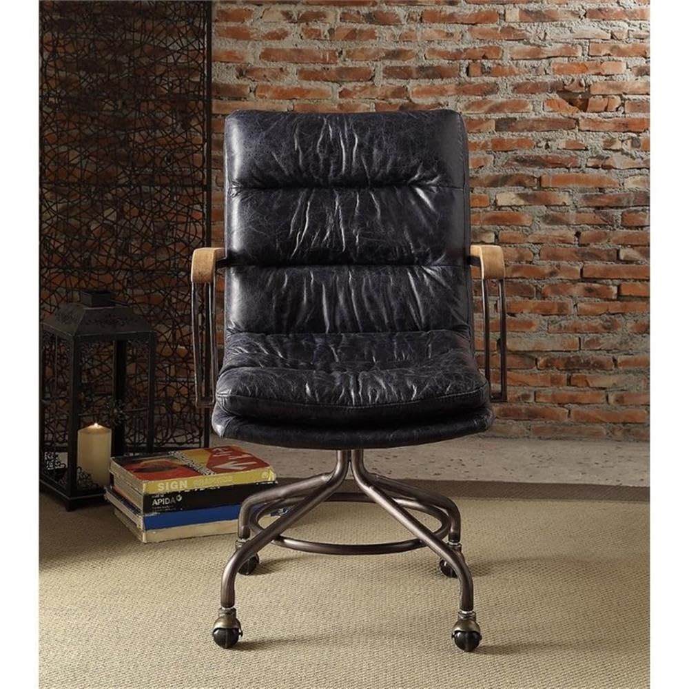Amazon.com: Acme Hedia Leather Swivel Office Chair in Vintage Blue
