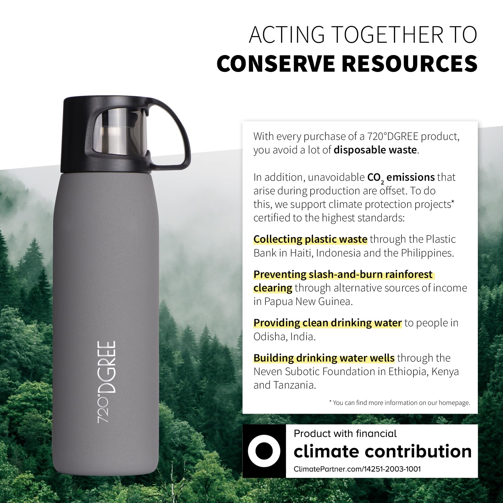 720°DGREE Bouteille Isotherme Follow 450ml, 700ml, 1l | Gourde Thermo Acier Inoxydable | Ideal pour Café et Thé avec Gobelet, Tasse | Boissons Chaudes ou Froides au Travail, Voyage, Ecole