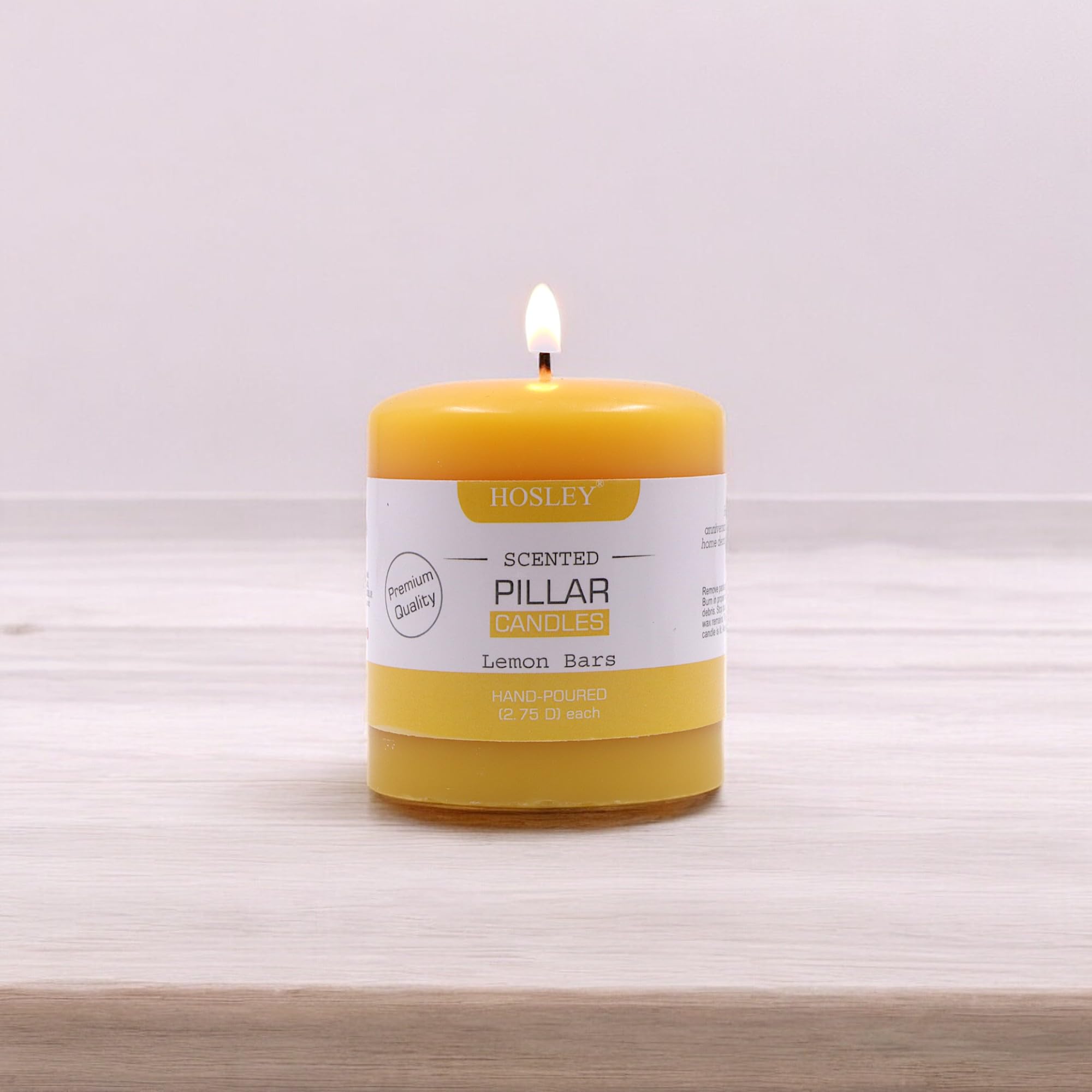 HosleyLemon Bar Highly Fragranced 3inch Pillar Candle