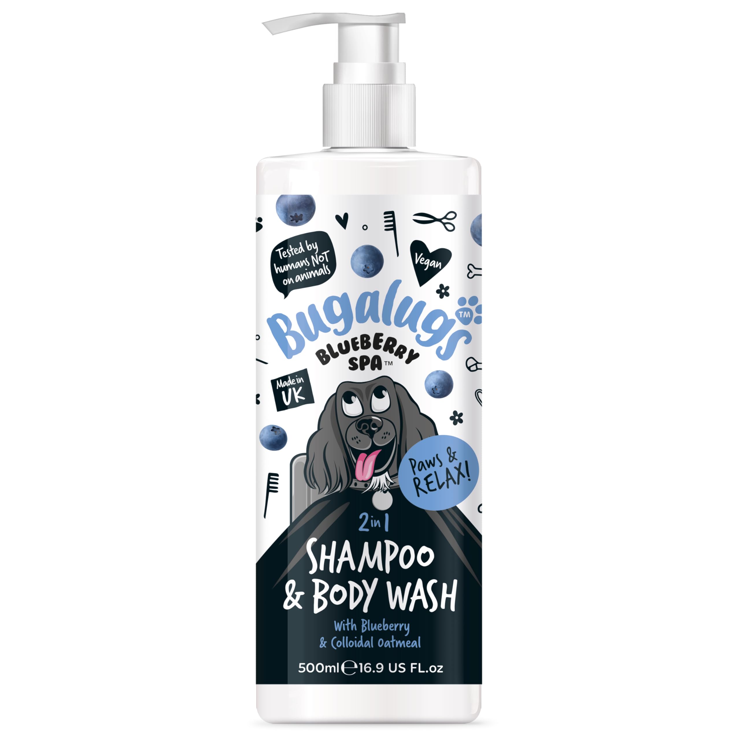 Bugalugs Dog Face Wash Dry Shampoo for Dogs, Blueberry Spa Facial no rinse shampoo tear stain remover for dogs eyes Brightens & Refreshes pets faces (Face Wash 500ml) โ image 1
