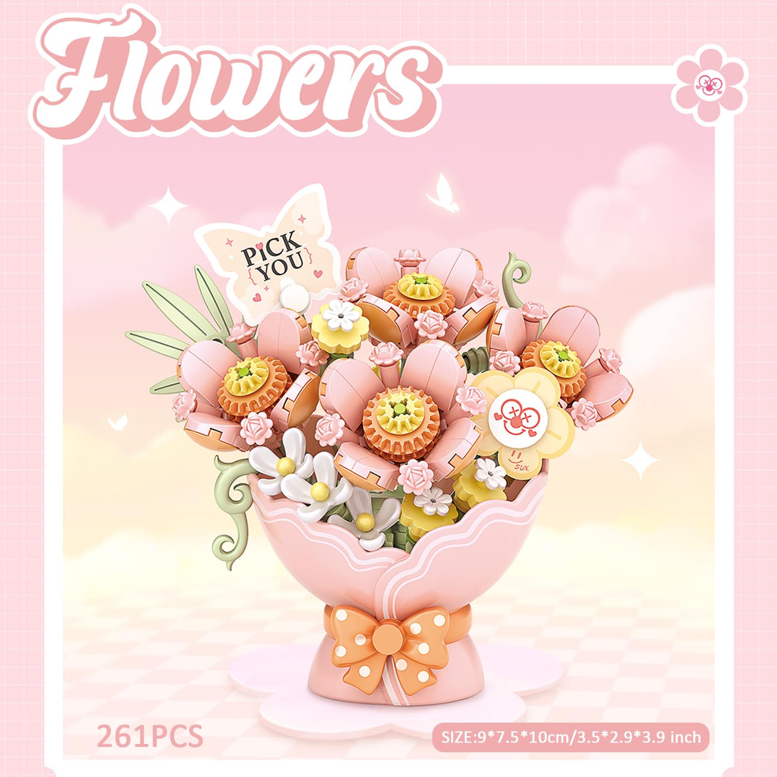 MEIEST Flower Bouquet Building Blocks Set,Mini Bricks Bonsai Collection Construction Building Toy,Creative DIY Artificial Flowers for Valentine's Day,Home Decor (Pink) - Image 2