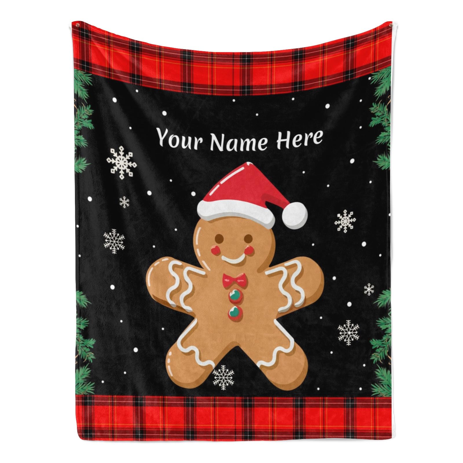 Gingerbread Christmas Blankets, Personalized Blanket with Name, Ultra Soft Micro Blanket for Bed Couch Living Room (Adult), 60" x 80"
