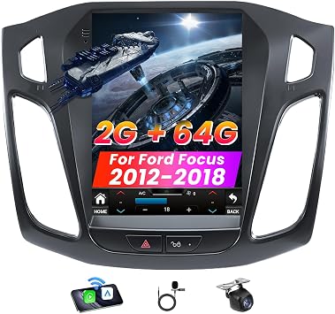 Car Radio for Ford Focus 2012-2018 9 Inch Touch Screen Head Unit Replacement with Wireless Carplay Android Auto GPS Bluetooth 5G-WiFi 1080P Backup Camera FM SWC