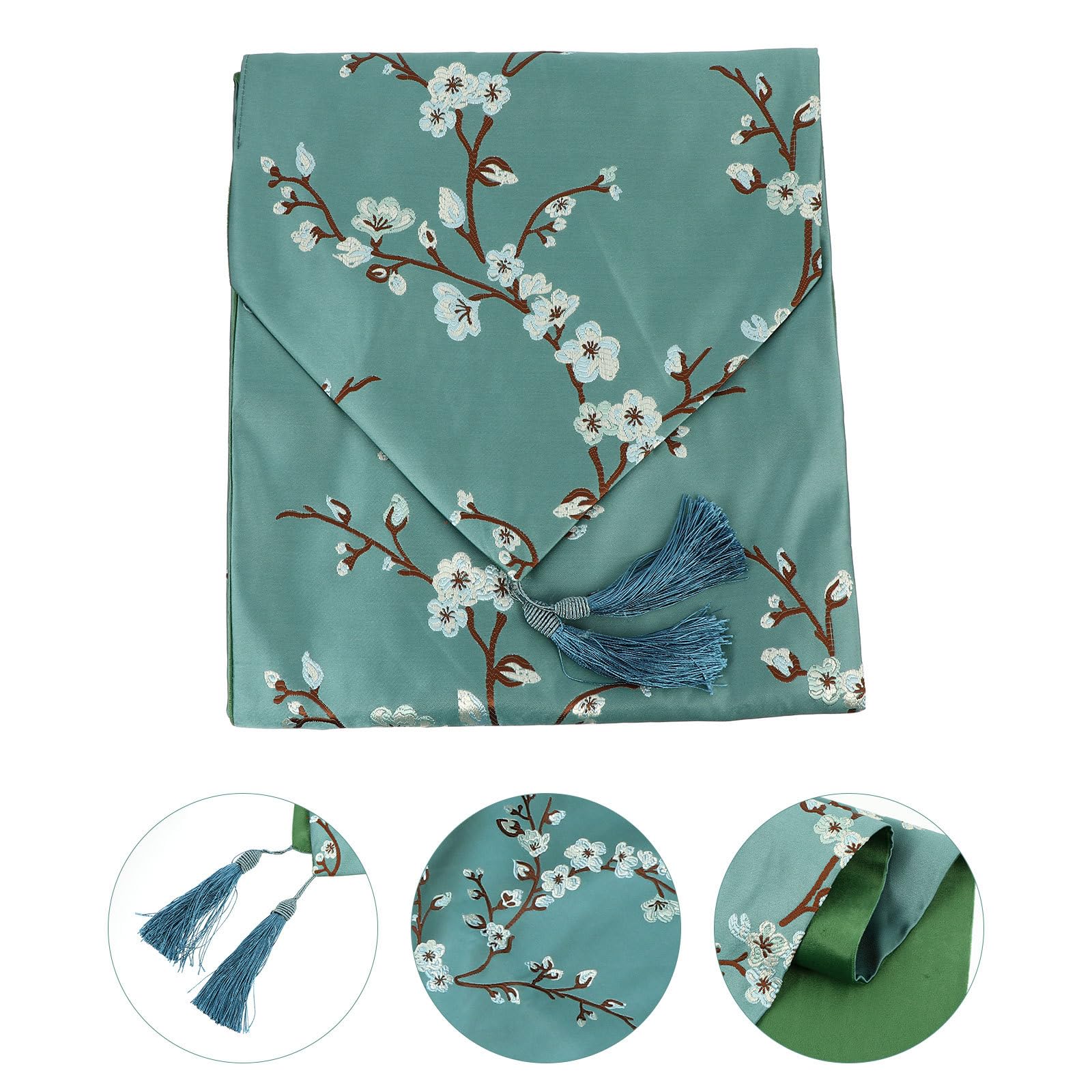 SHINEOFI Tischläufer in Grün aus Polyester mit Pflaumenblütenmuster Moderner Dekorative Tischdecke im Chinesischen Stil für Home Gatherings und Picknicks