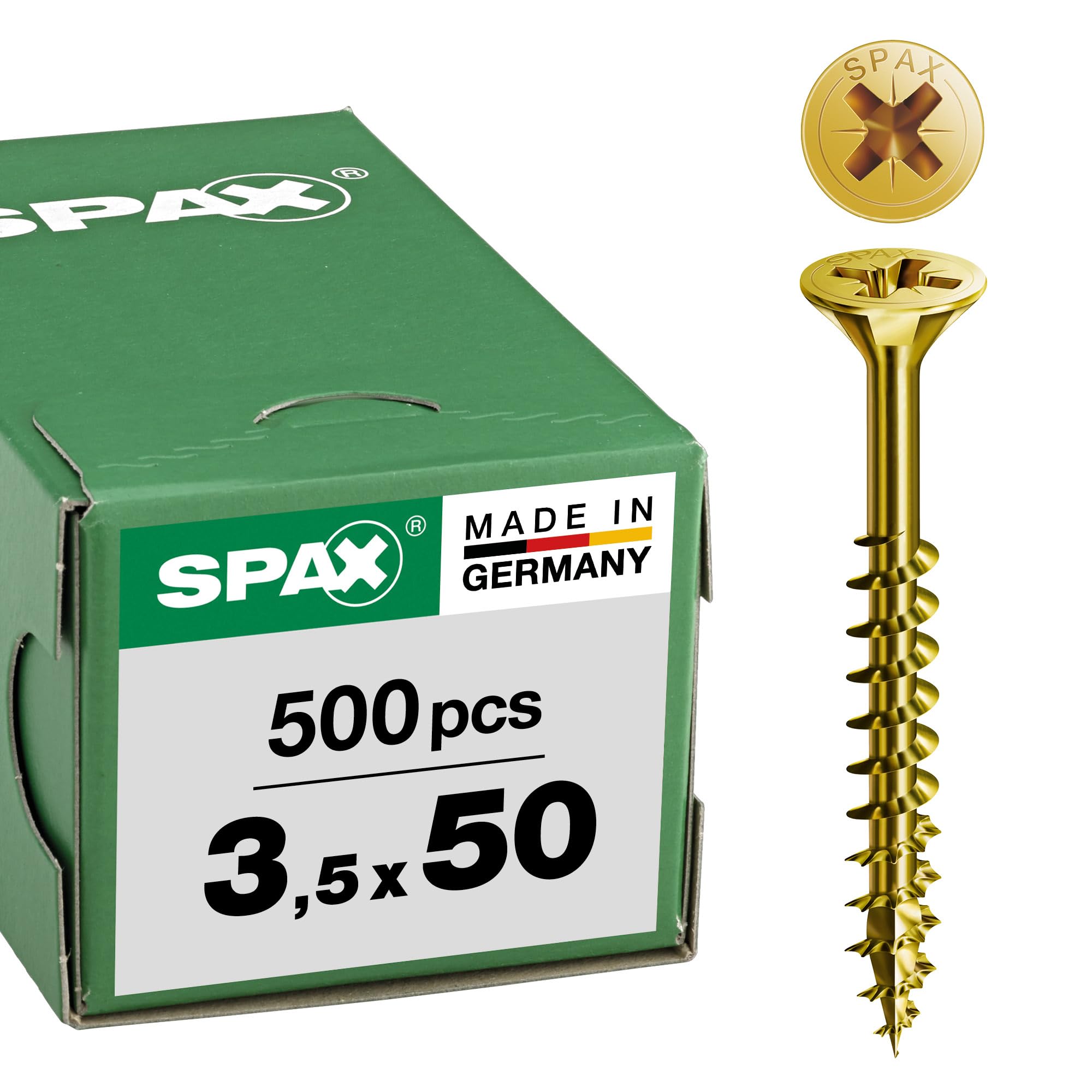 SPAX - Universal bolts, Countersunk head, Phillips/pozidriv Z, 4CUT, Part thread, Yellow zinc plated passivated A2L - 0291020350305 - Galvanised Yellow, 0.14"x1.97" — image 1