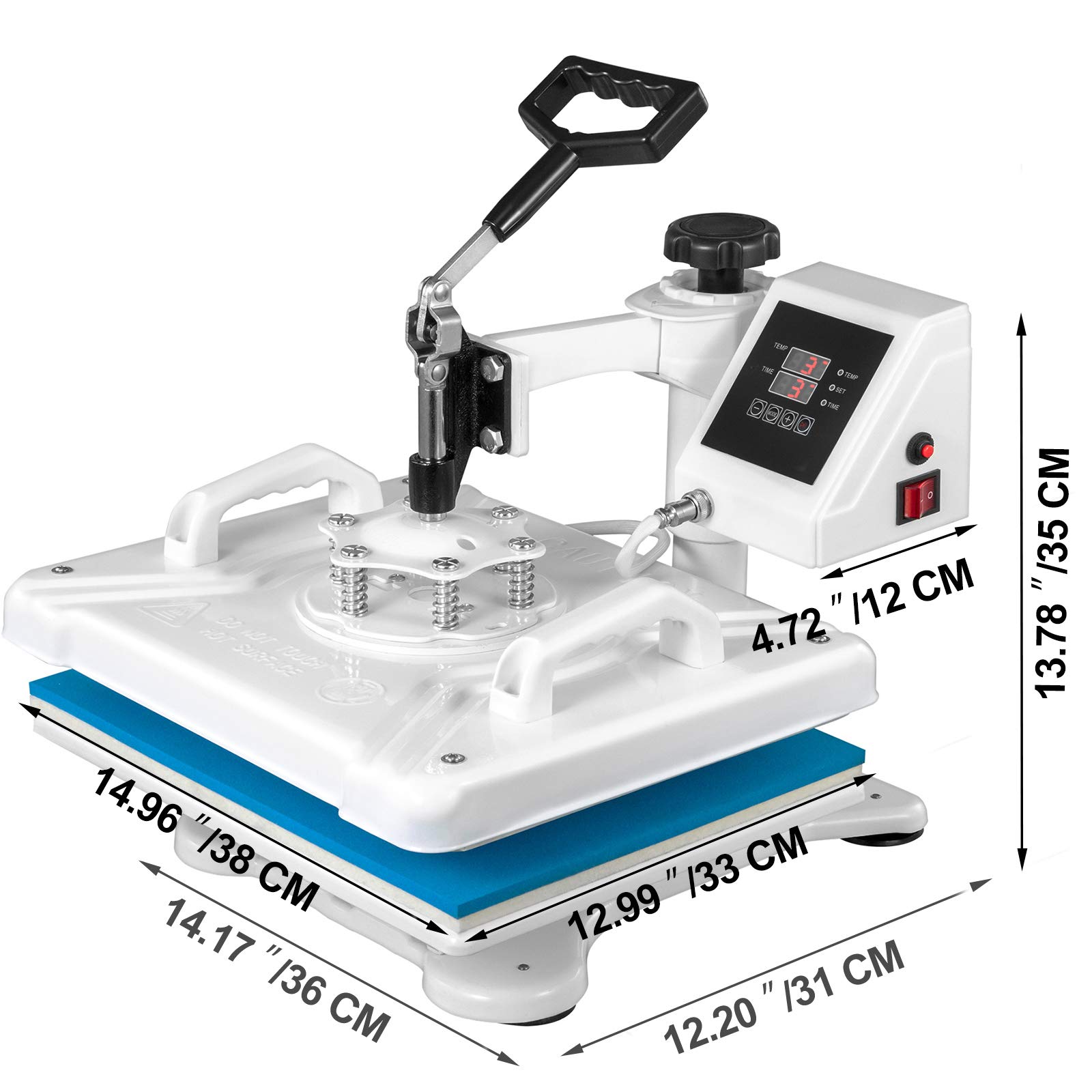 VEVOR Prensa de calor 5 en 1, 29 x 38 cm, prensa de calor, prensa en caliente con temporizador digital preciso y control de temperatura de 360 grados, máquina de prensado en caliente blanca para