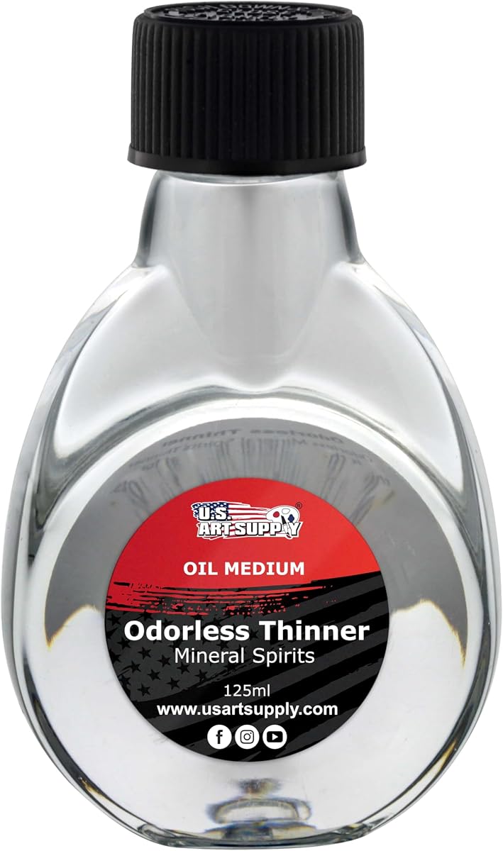 U.S. Art Supply Espíritus minerales inodoros para limpieza 125 ml | Disolvente para artistas, diluyente de pintura inodoro para pintura al óleo