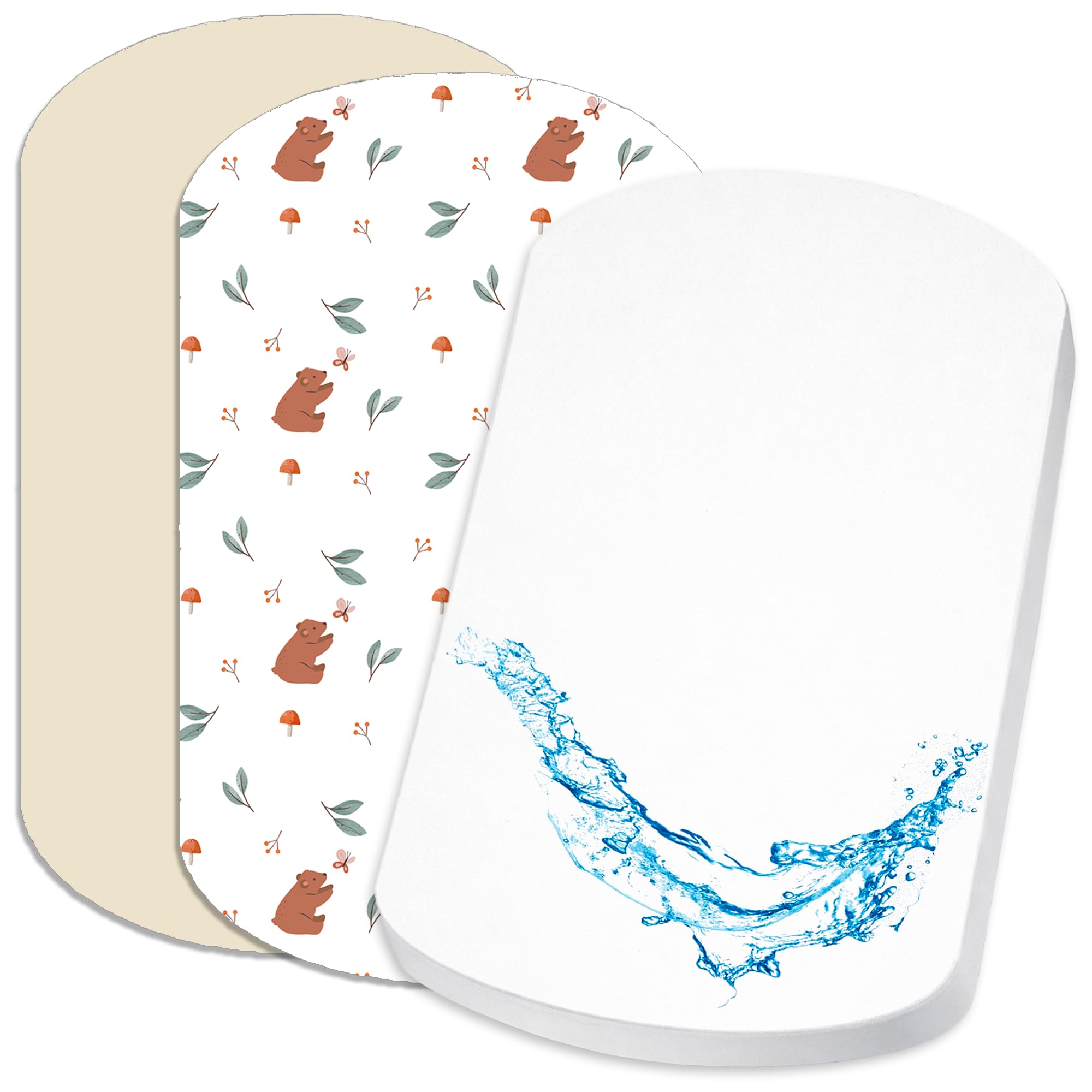 Lovely Hippo 2X Spannbettlaken 100% Baumwolle + 1X Matratzenschoner 100% wasserdichtem Material - Set 3X - Kompatibel Chicco, Kinderkraft (Bär, 60 x 80 cm)