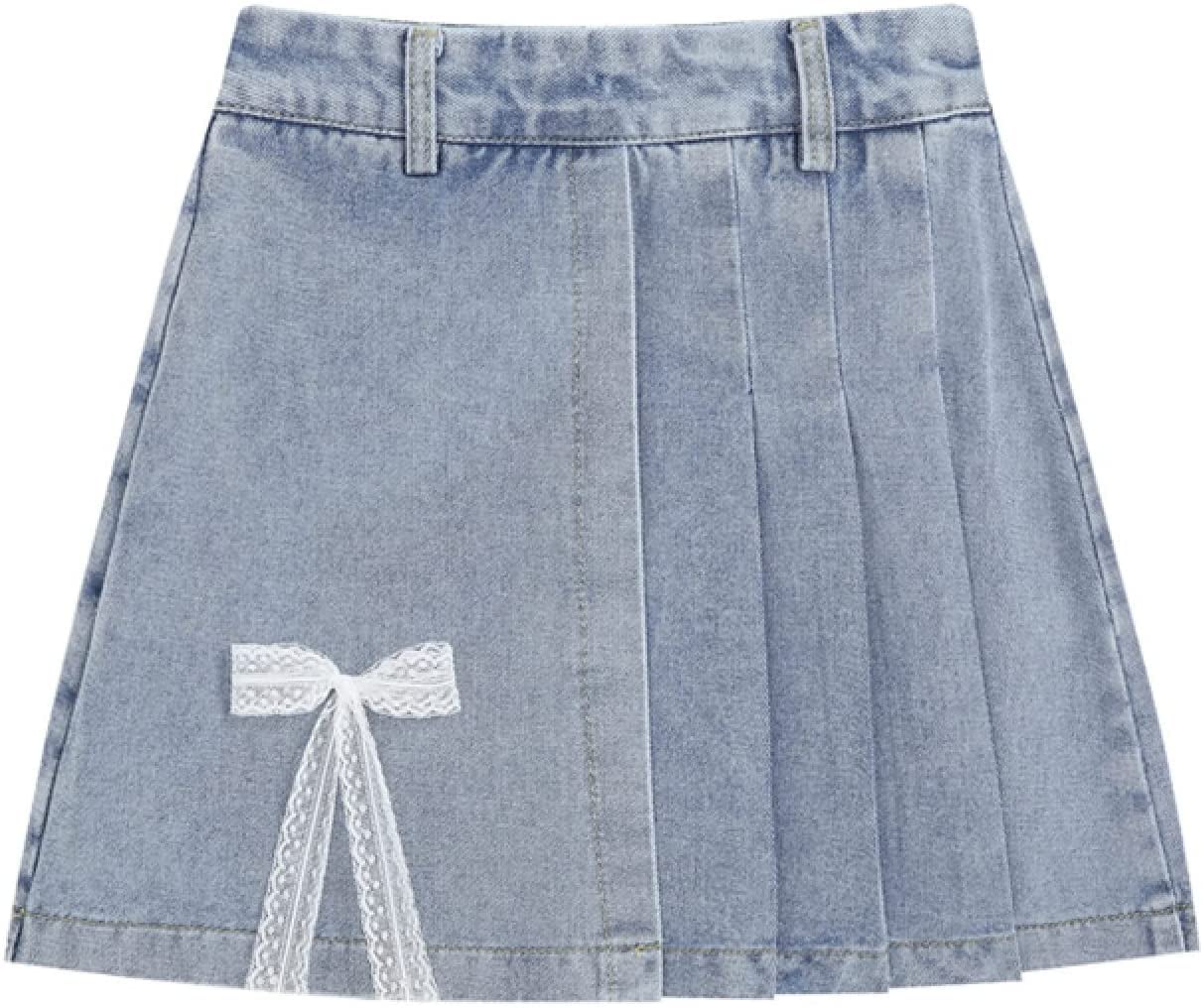 Falda de cintura alta con lazo Harajuku informal de cintura alta para mujer, falda corta asimétrica plisada de mezclilla adecuada para la escuela, la playa y la oficina