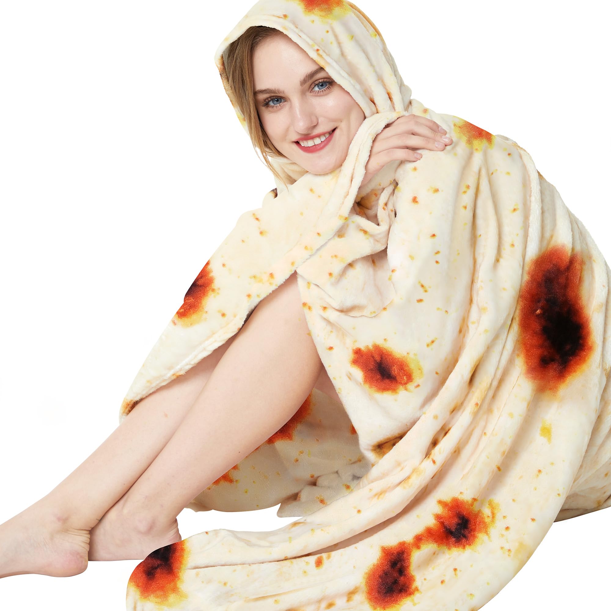 LetsFunny 80in Burrito Tortilla Blanket for Adults White Elephant Gifts, Double Sided Giant Funny Realistic Food Blanket, Soft Flannel Round Throw