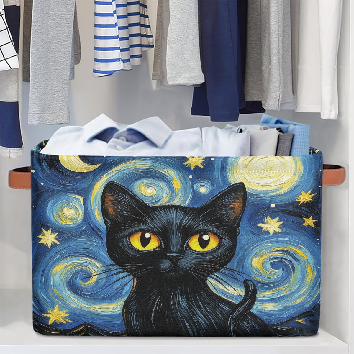 Mexpekil Cesta de almacenamiento de animales y gatos con diseño de noche estrellada, plegable, organizador de tela para estantes, cesta de regalo grande con asas, 2 piezas