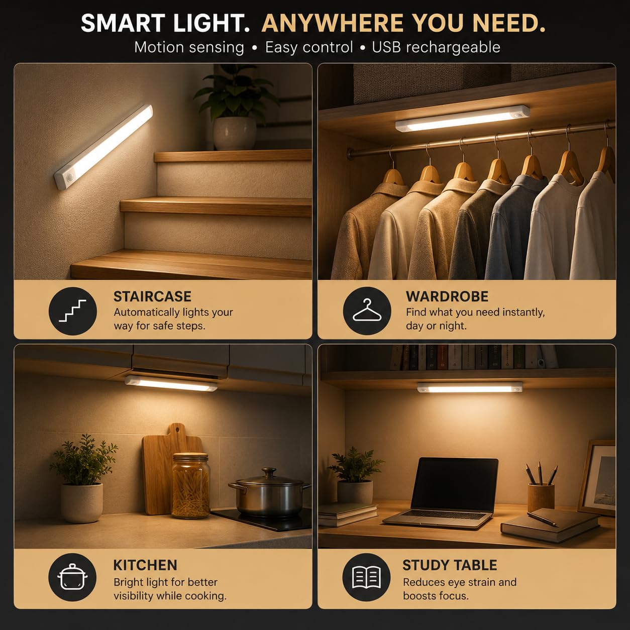 Gesto Motion Sensor Closet Light - Rechargeable & Dimming -3