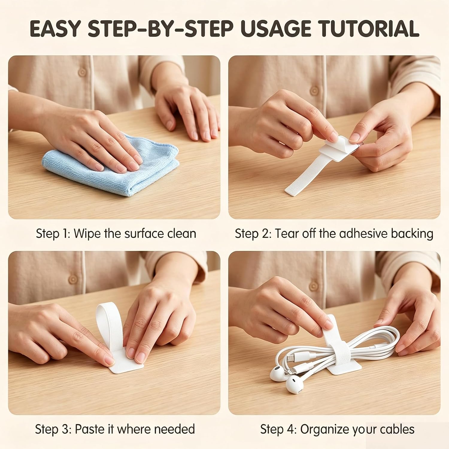 120 Pack White Hook and Loop Cable Straps,Reusable Self-Adhesive Cable Management Ties, Strong Wire Holders for Home Office Desk Cord Organizer image 5