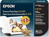 Epson Papel fotográfico premium S041727, 30 kg, alto brilho, 10 x 15 (pacote com 100 folhas), branco