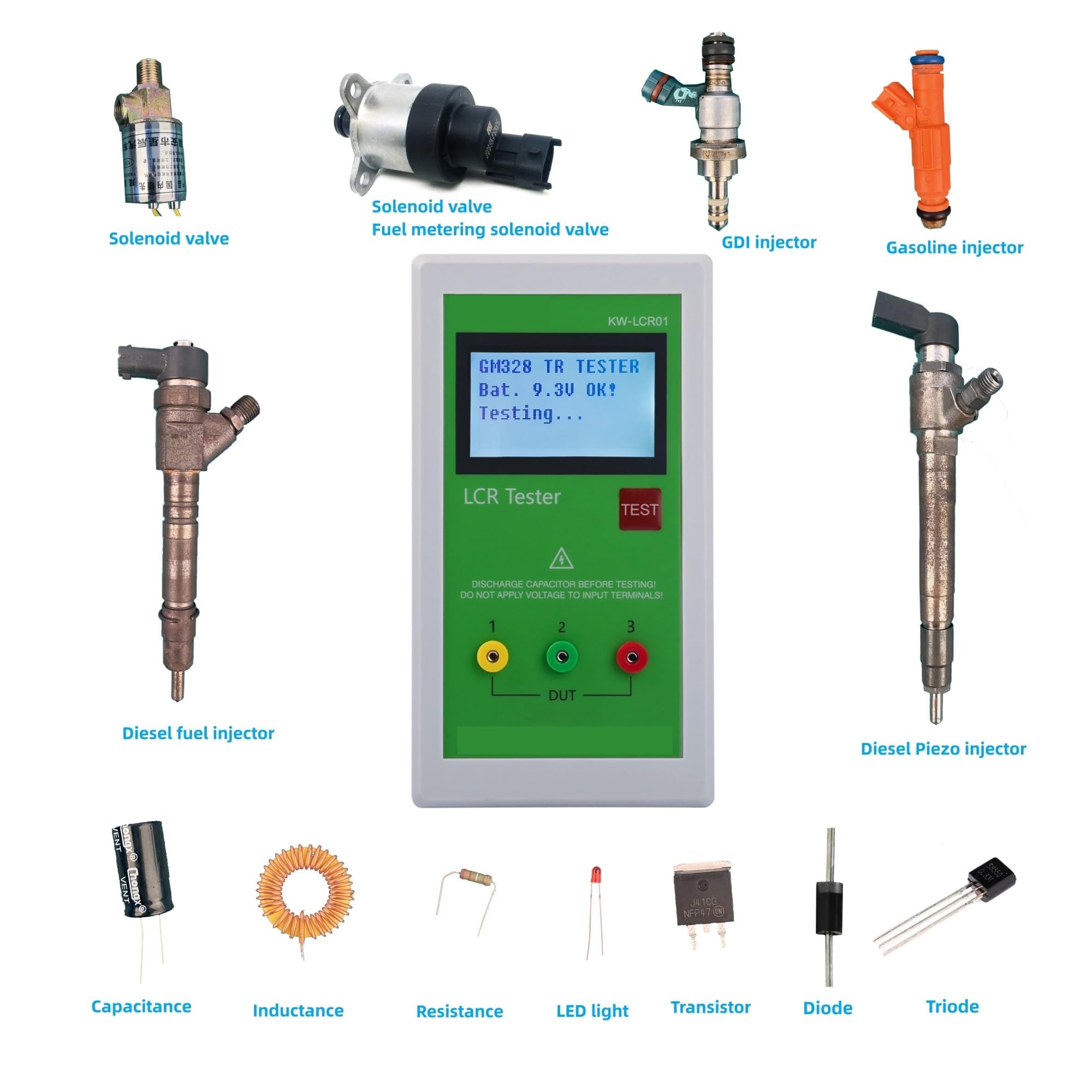 Probador de inyectores Comprobador de resistencia, capacitancia e inductancia LCR ESR con batería integrada LCR01 TL-200 TR, comprobador de inyectores piezoeléctricos LCR de riel común diésel Prueba d