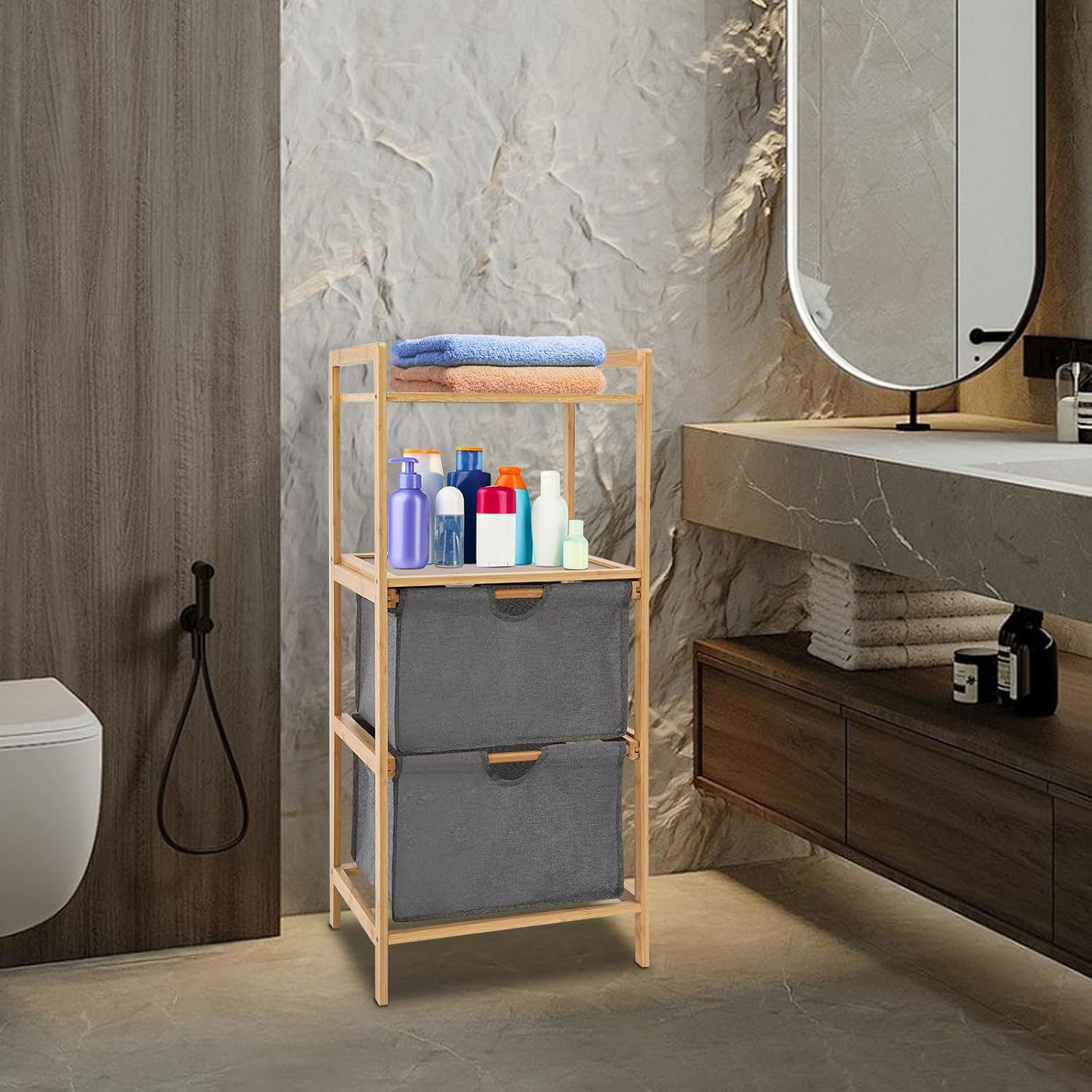 Laundry Sorters Basket,4 Tier Bamboo Laundry Basket With 2 Detachable Baskets,Professional Metal Laundry Basket Organization,Laundry Basket Organizer,Bathroom,Etc