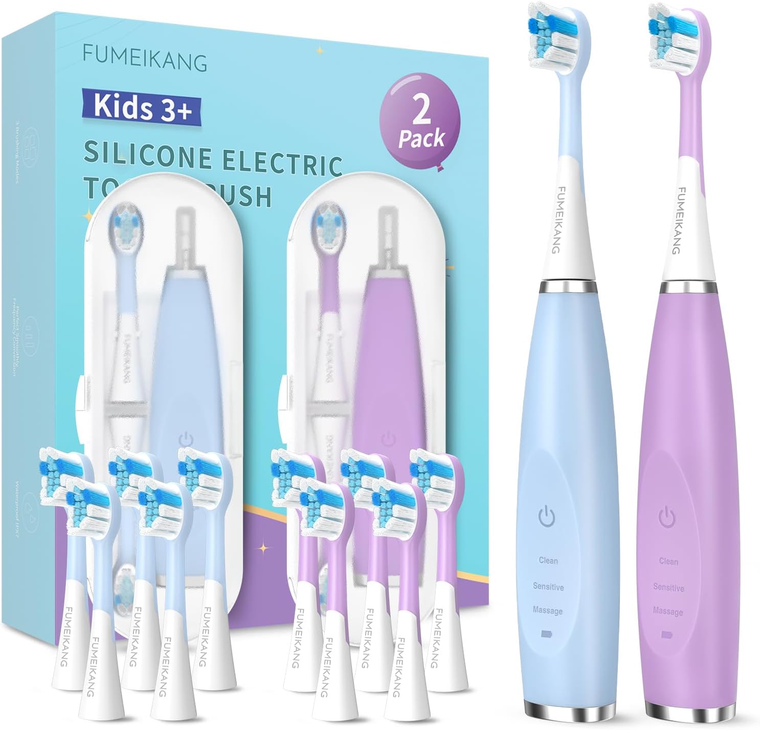 Kids Electric Toothbrushes 2 Pack Smart Sonic Toothbrush for Boys and Girls 3 4 5 6 7 8 9 10 11 12 (Blue+Pink, 2 Pack)