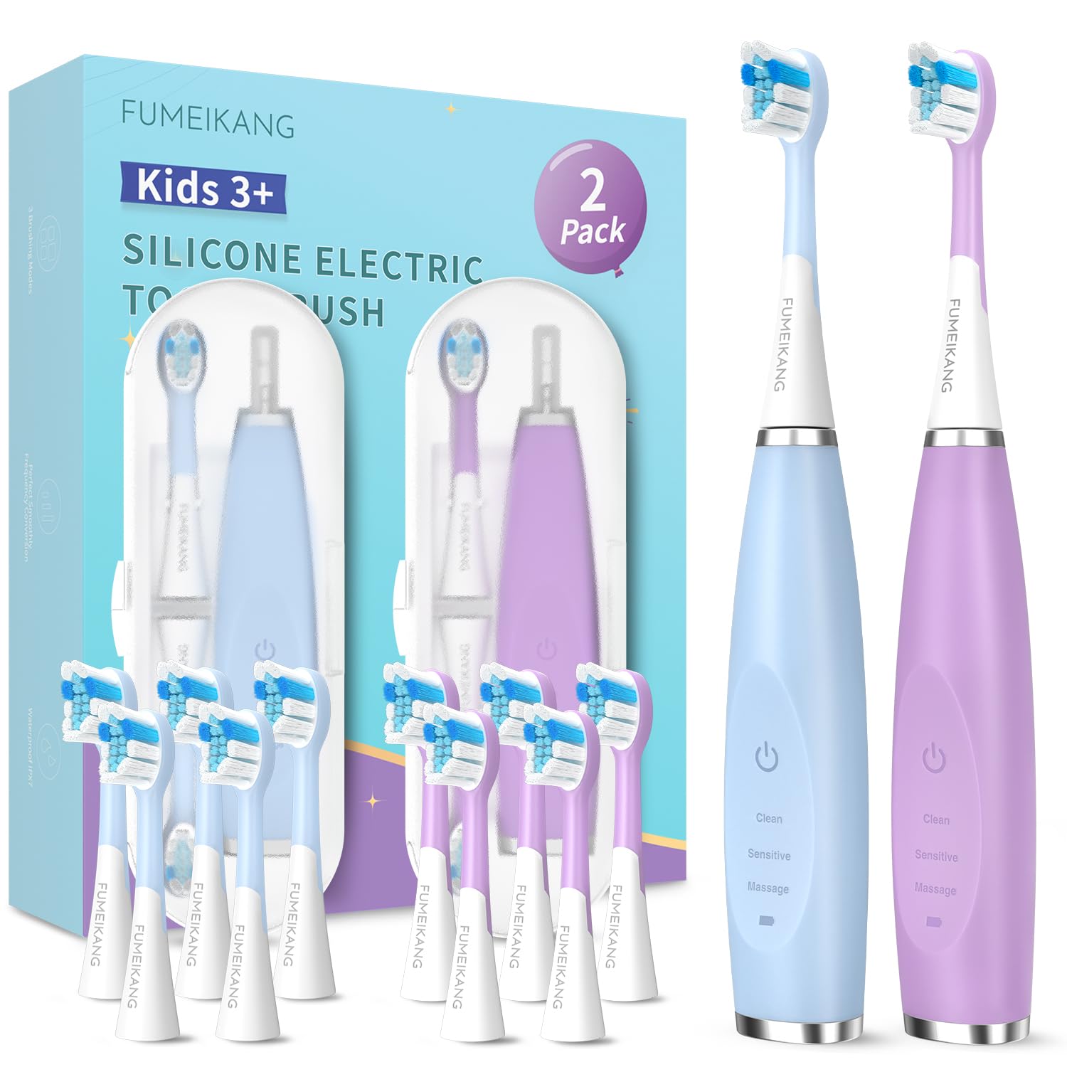 Kids Electric Toothbrushes 2 Pack Smart Sonic Toothbrush for Boys and Girls 3 4 5 6 7 8 9 10 11 12 (Blue+Purple, 2 Pack)-image-26