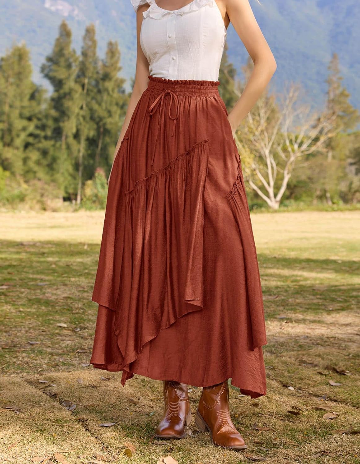 Scarlet Darkness Long Skirts for Women Renaissance Costume Pirate Maxi Skirt Plus Size with Pockets