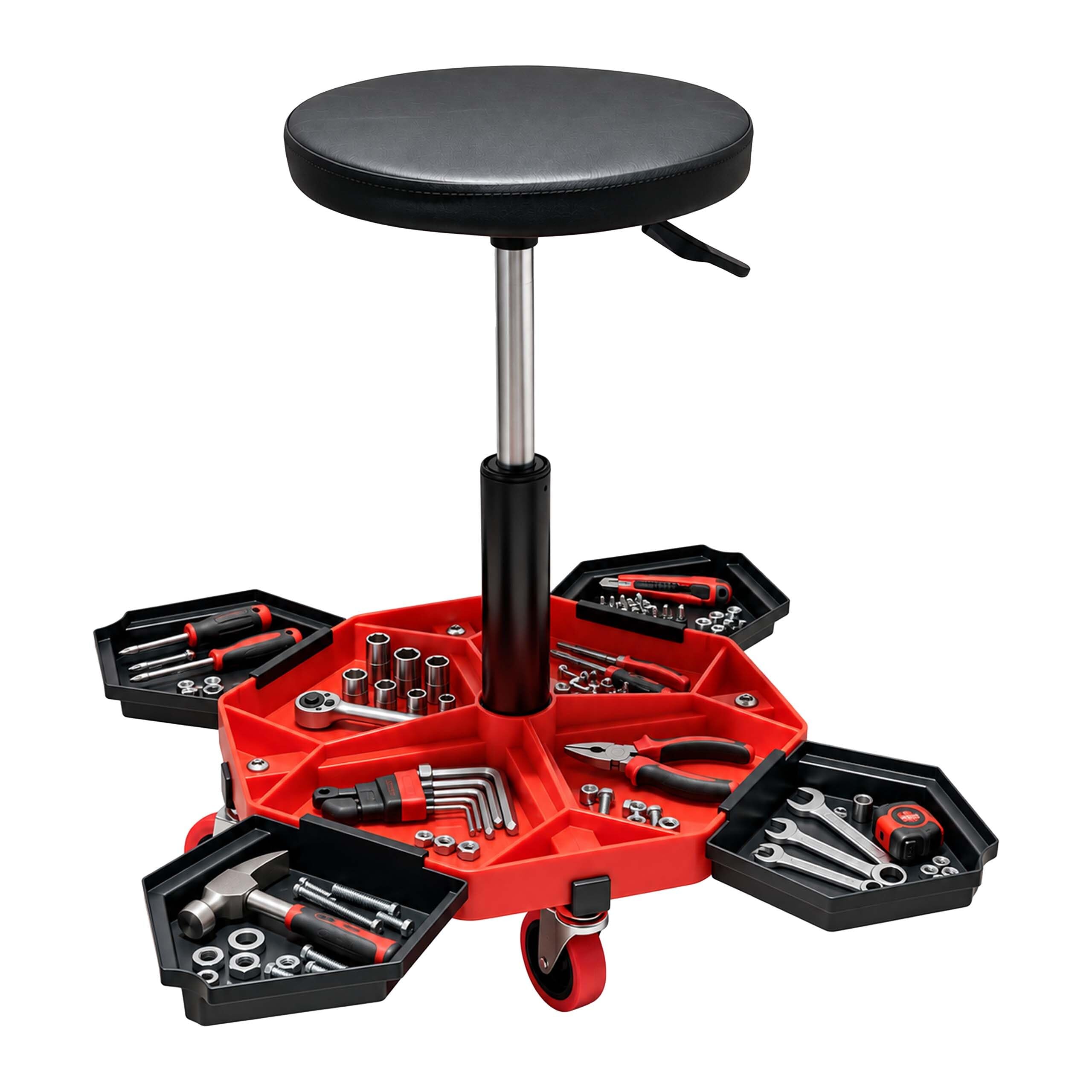 Relaxdays Sgabello da officina, nero-rosso