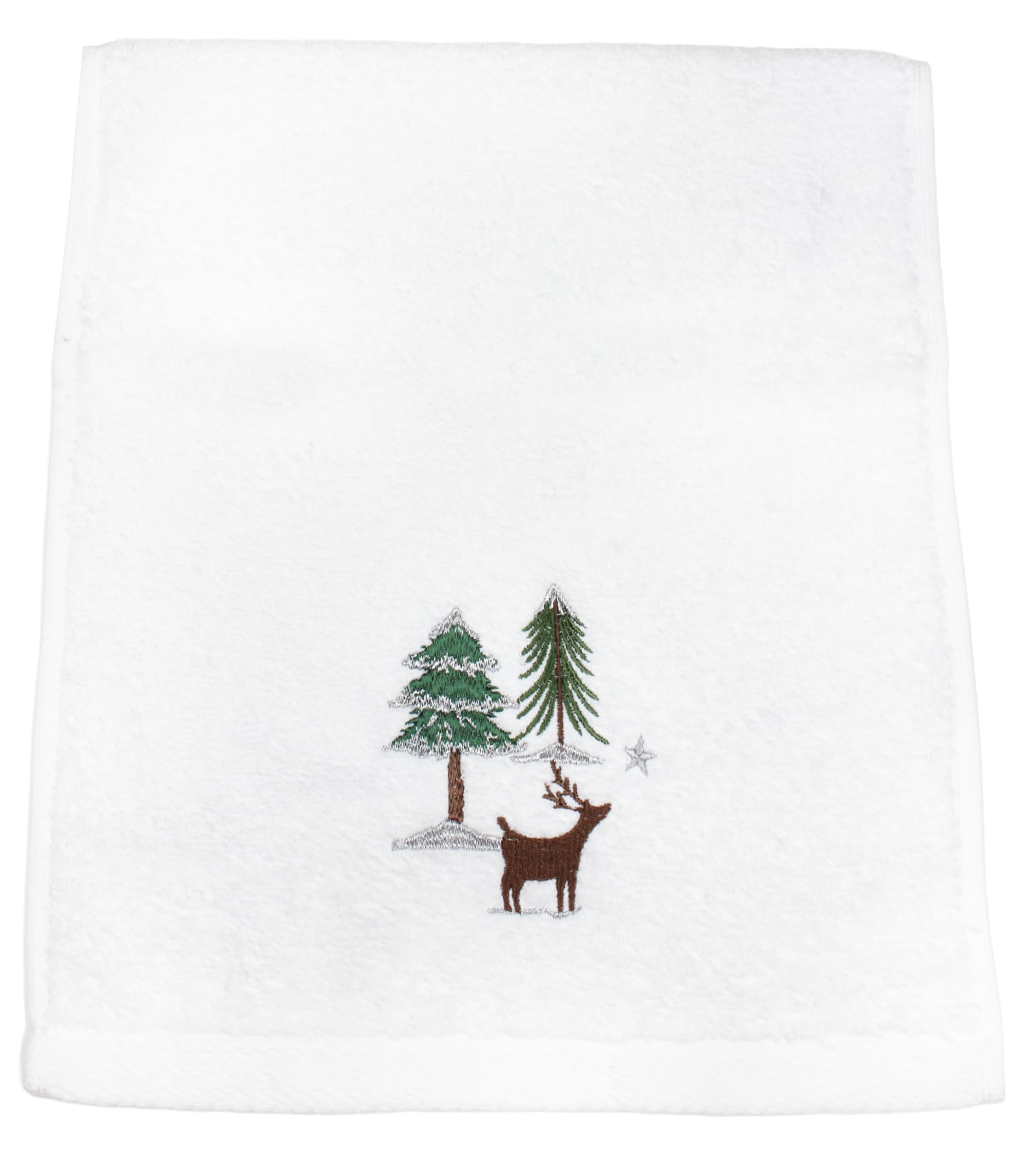 Peggy Wilkins Multicolour Frosted Forest Christmas Stag Embroidered 100% Cotton Guest Towel - 30Cm X 50Cm