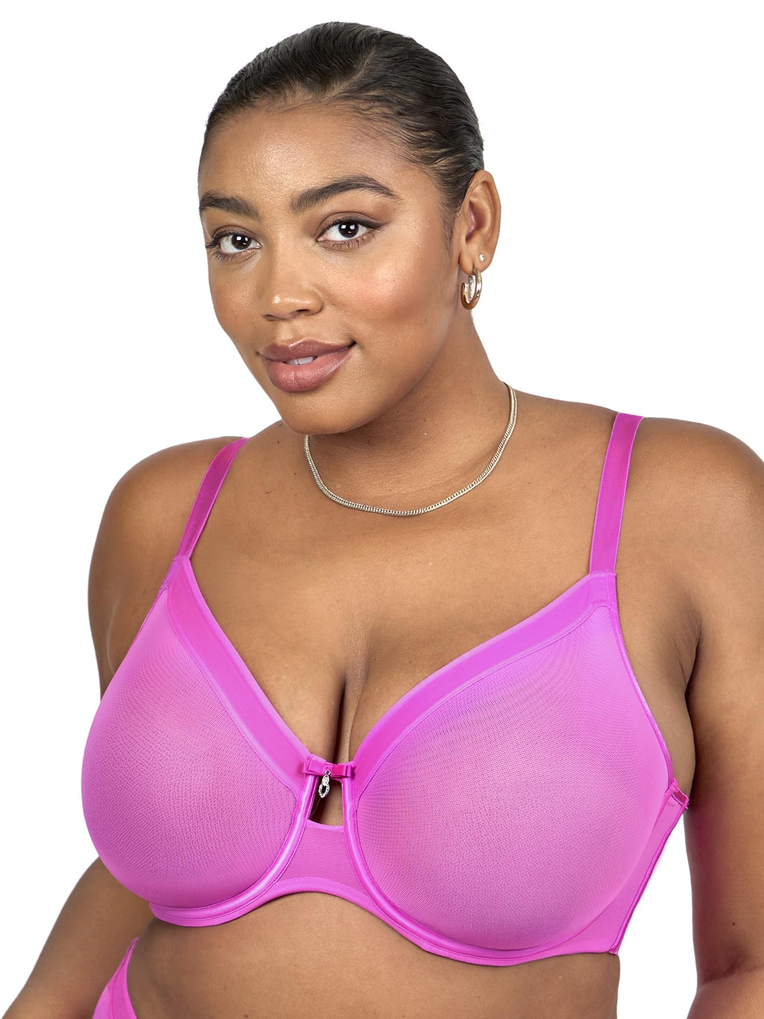 Curvy Couture Women's Flirt Sheer Mesh Full-Coverage Unlined Underwire-Bra, 36Dd