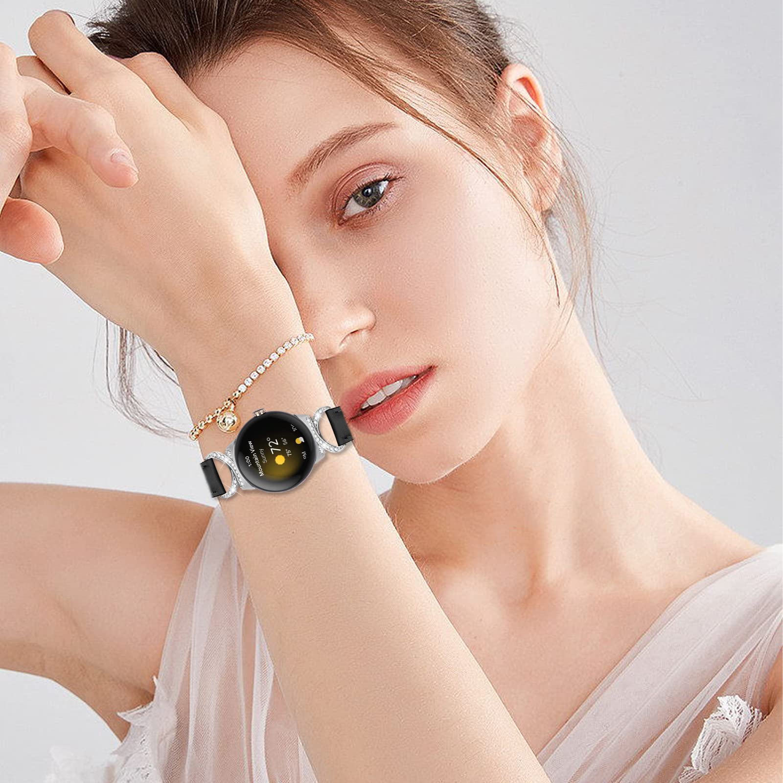 Bracelets de rechange en cuir et métal pour Google Pixel Watch (noir)