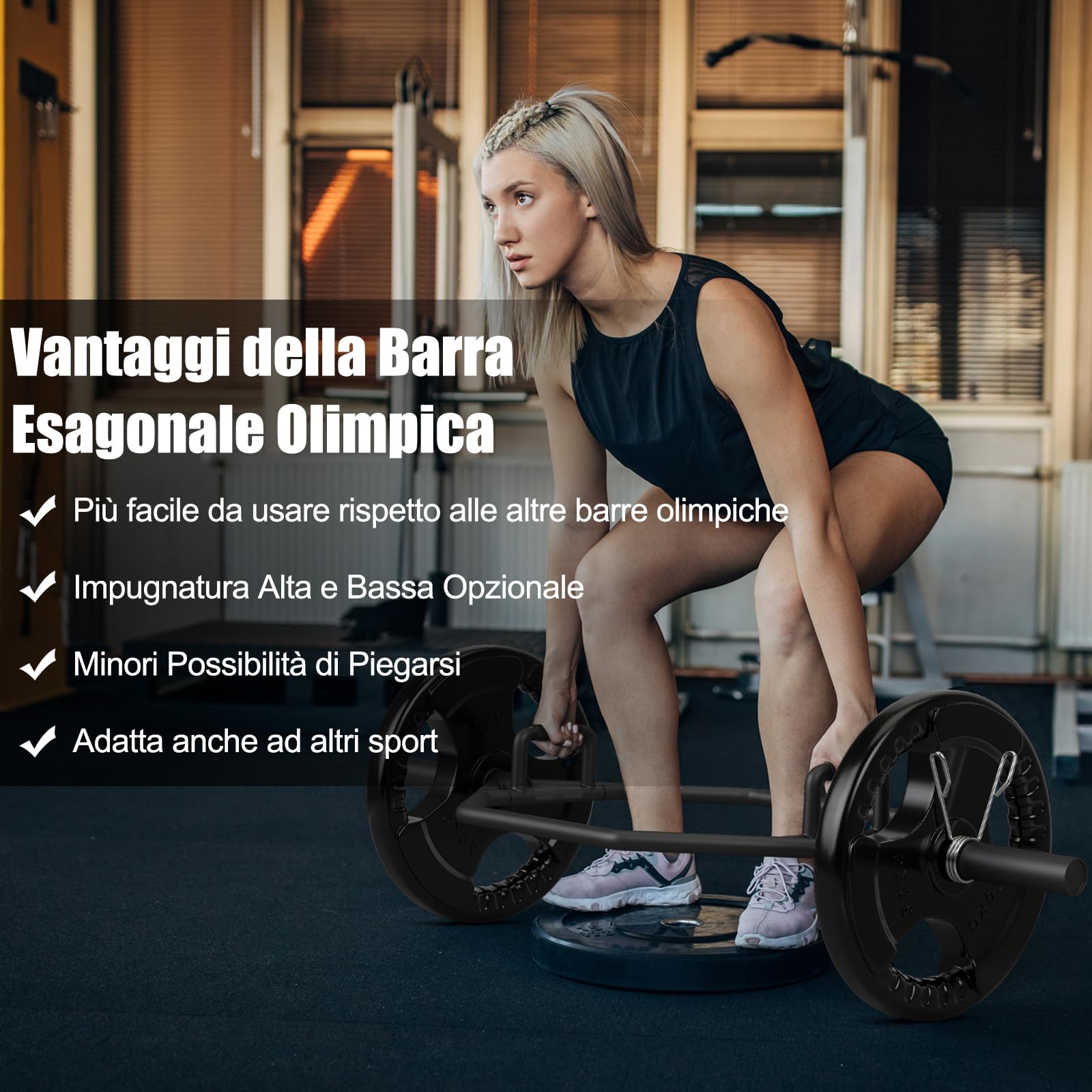 COSTWAY Barra della Trappola Olimpica, Barra Esagonale Pieghevole con Manici Zigrinati, Manicotti 25 cm e Molle, Olympic Hex Trap Bar per Sollevamento Pesi e Bodybuilding, Carico 363 kg