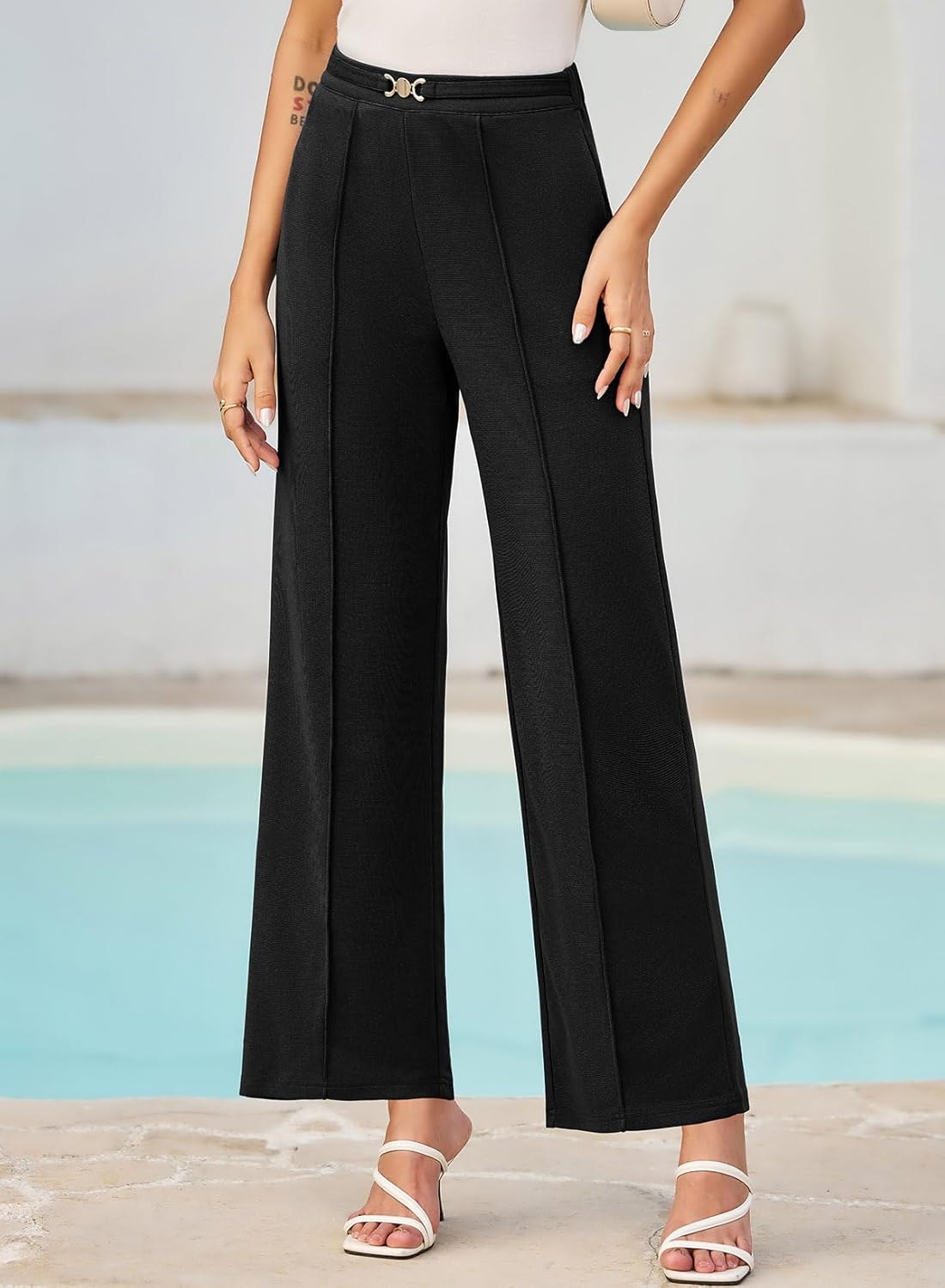EVAELSS Wide Leg Pants Women Straight Elastic High Waisted Work Slacks Business Casual Pleated Dress Pants Trousers - Image 3