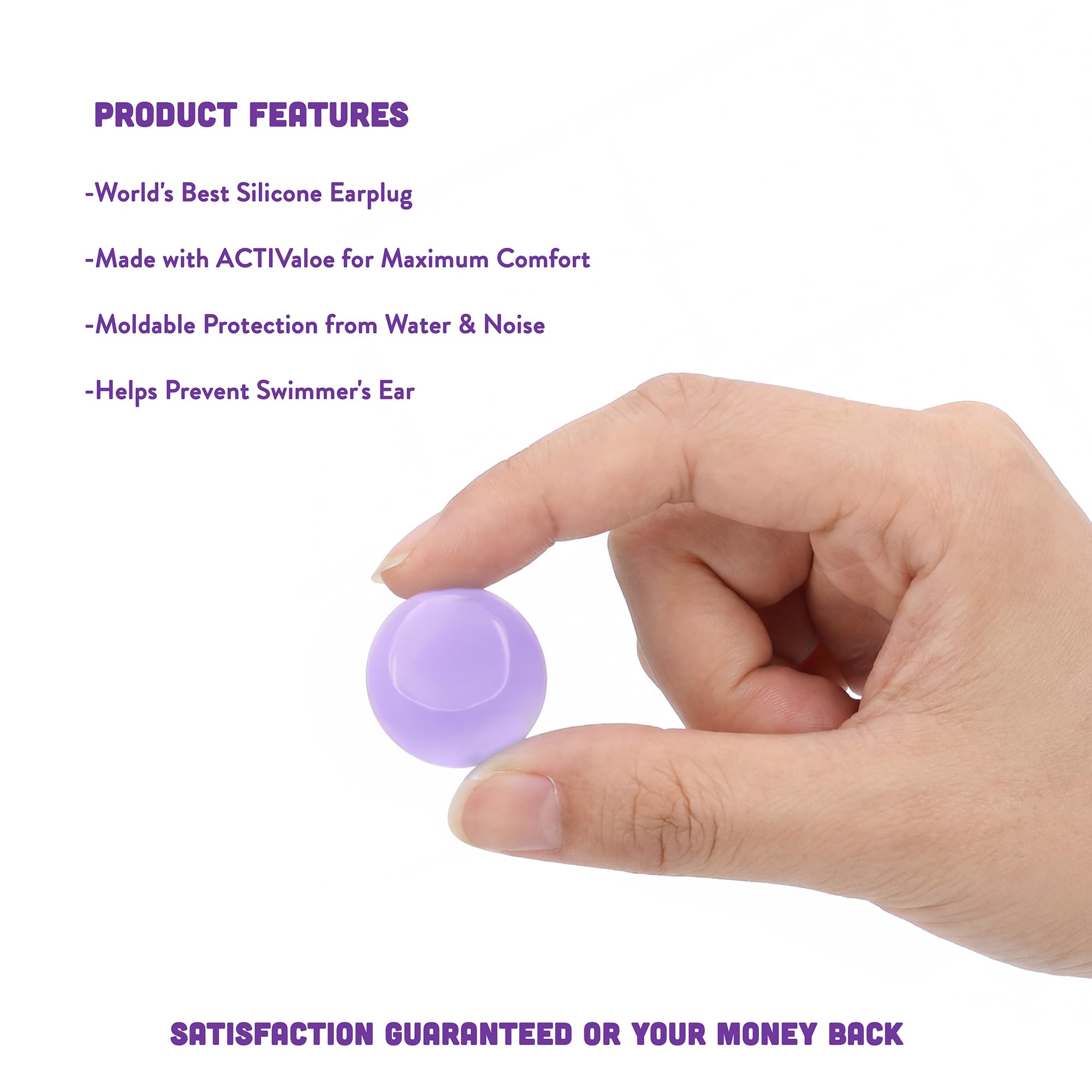 Purple Premium Moldable Silicone Earplugs – Swimming, Sleep, Study (6 Pair) — Amazon image 2