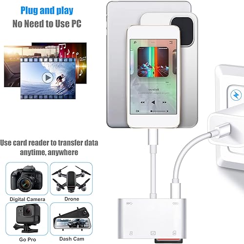 Miniatura 3 de DenicMic Lector de tarjetas SD CF para iPhone14 13 12 11 X XS/iPad, lector de tarjetas SD CF Lector flash compacto con puerto de carga de