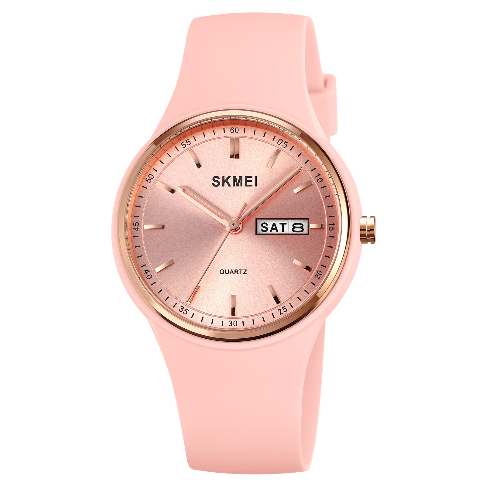 Young Lady Casual Watch Analog Display Pink Dial ABS::Stainless Steel Women's Silica Gel Pink Color Stylish Band Water-Resistant & Scratch-Resistant-2057