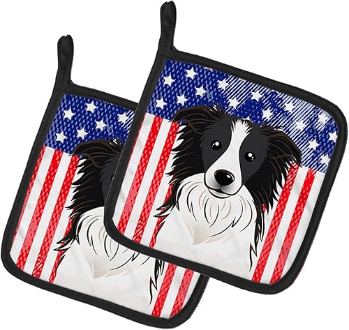 Caroline's Treasures BB2171PTHD - Juego de soportes para ollas de cocina con bandera americana y Border Collie, resistentes al calor, almohadillas