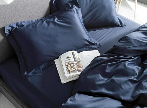 Miniatura 8 de Eikei Juego de funda de edredón de lujo de 400 hilos, algodón egipcio de fibra larga, tejido de satén transpirable, sedoso, suave, Pima de alta