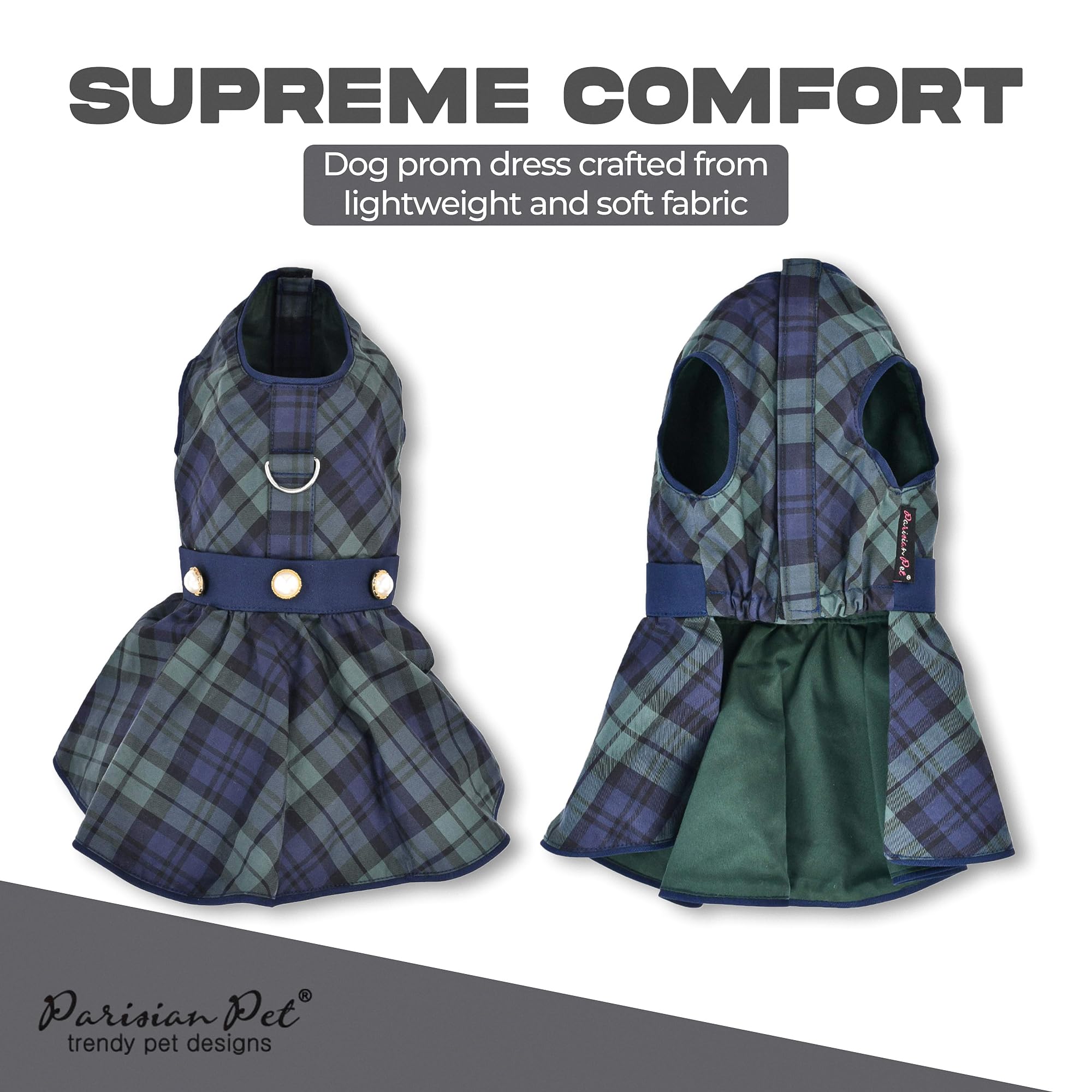Parisian Pet Scottish Green Dress - Stylish Wedding Outfit - Lightweight Party Puppy Clothes - Dog Dresses for Small Dogs Girl S