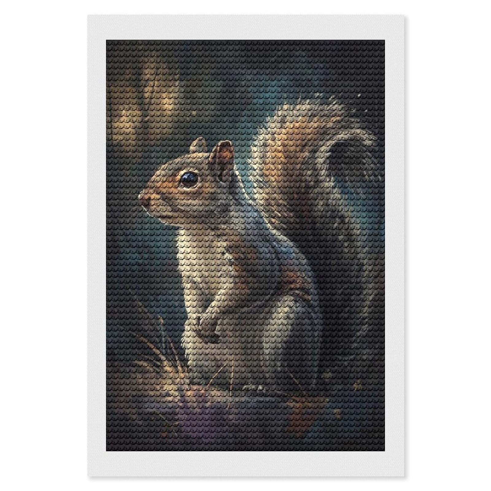 Junmoney Painting of A Squirrel in Nature Diamond Painting Canvas Set 8"x12", Mindful Craft Activity, Nice Detail and Sparkle, Farmhouse Decor, Birthday Gift