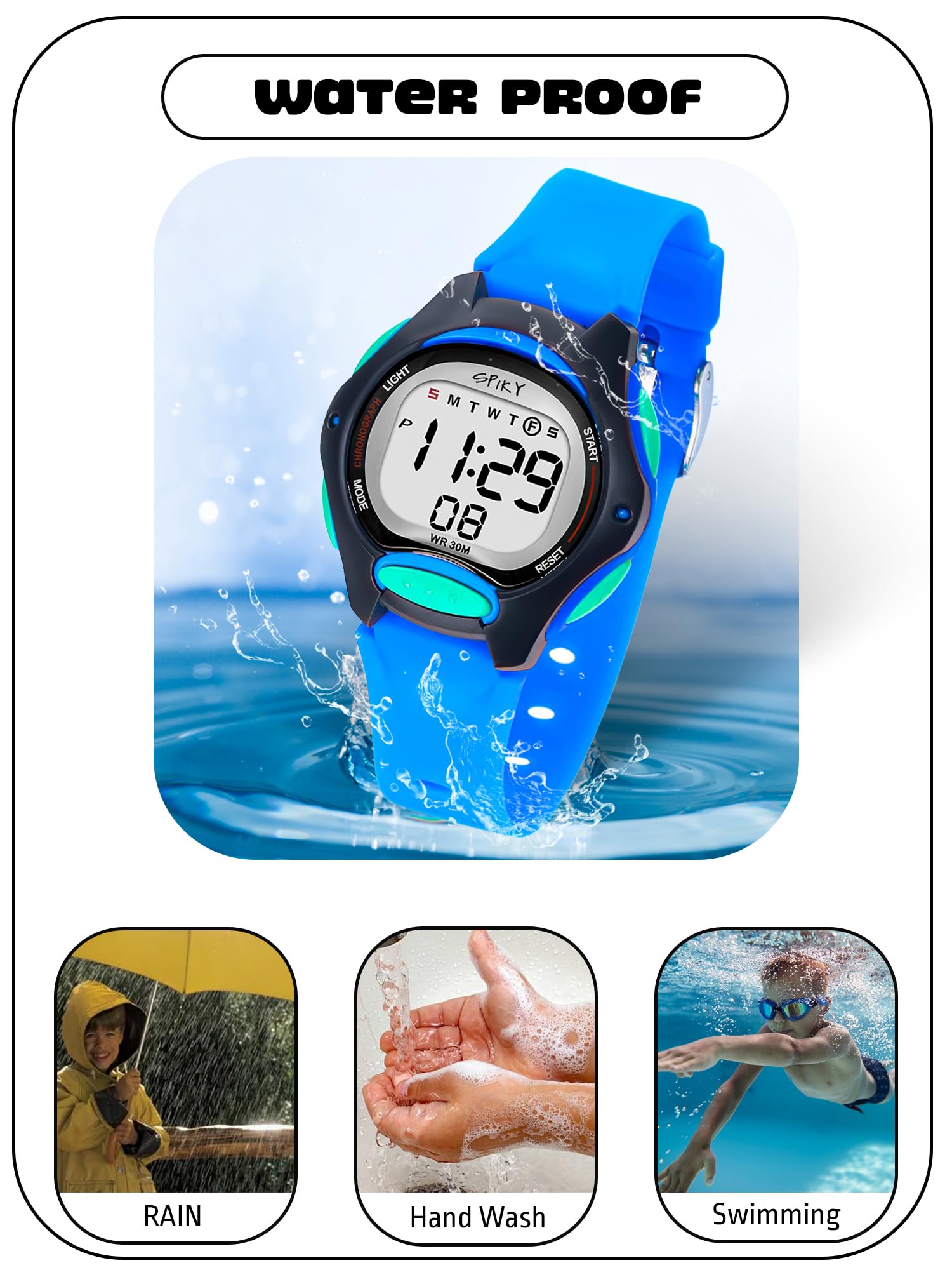 SPIKY Digital Sports Watch for Kids (Blue) | Multifunctional with Luminous LED Display & Alarm | Water Resistant & Silicone Strap | Birthday Gift Wrist Watches for Boys & Girls | Age 2-14 Yrs 3