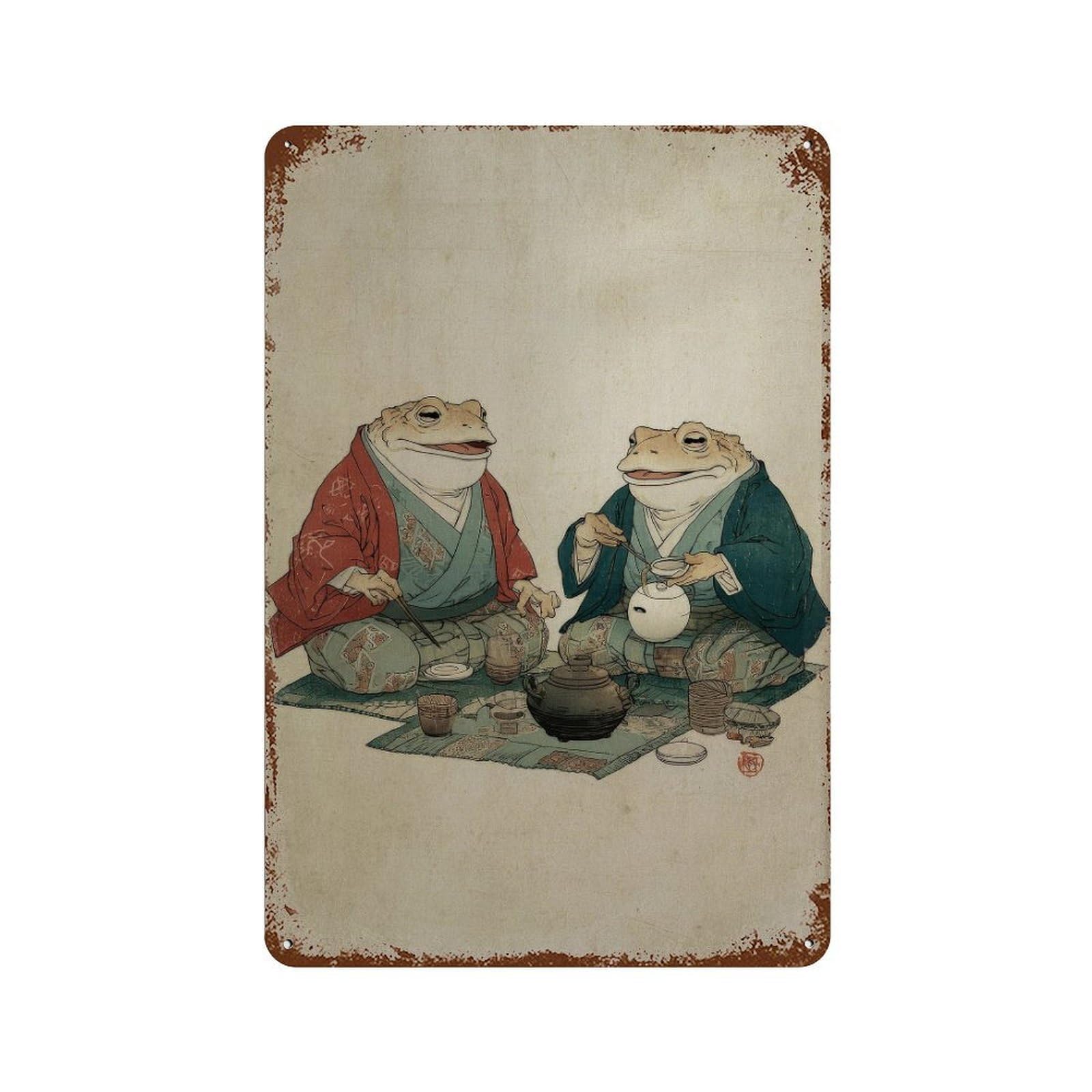 xiaoxiaoshen Frog Tea Ceremony. Japanese Ukiyo Wall Decor Art Metal Tin Poster Modern Home Decor Art Home Bar Shop Decorations Vintage Sign 30x20cm