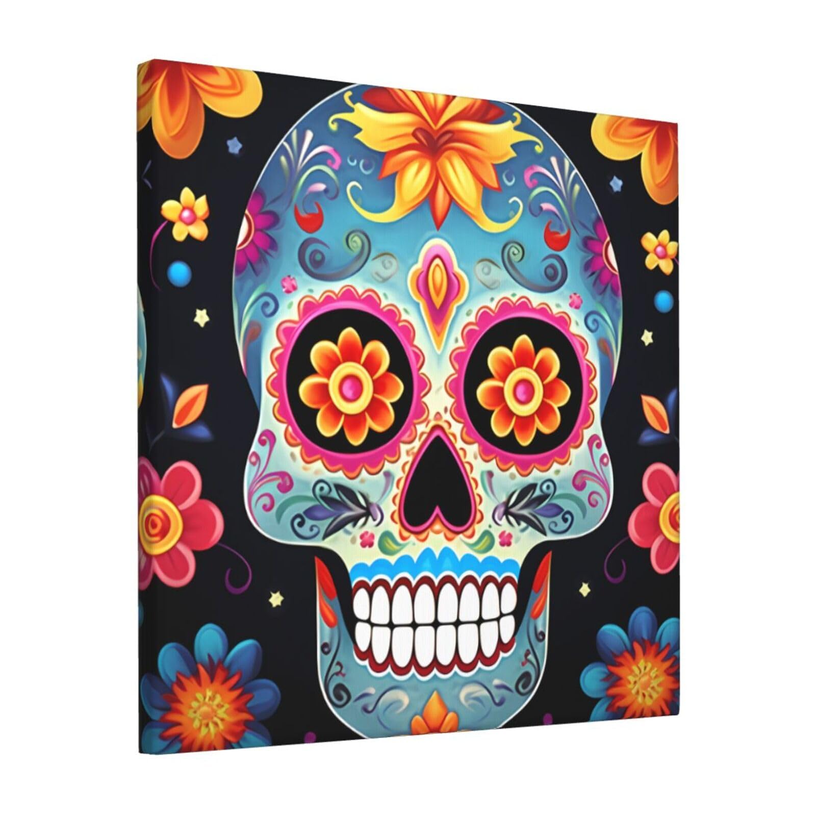 KLOPH Sugar Skulls Canvas Wall Art for Living Room 12"x12" Modern Artwork Painting for Bathroom Hanging Canvas Prints Aesthetic Wallart for Bedroom Kitchen Office Wall Decor