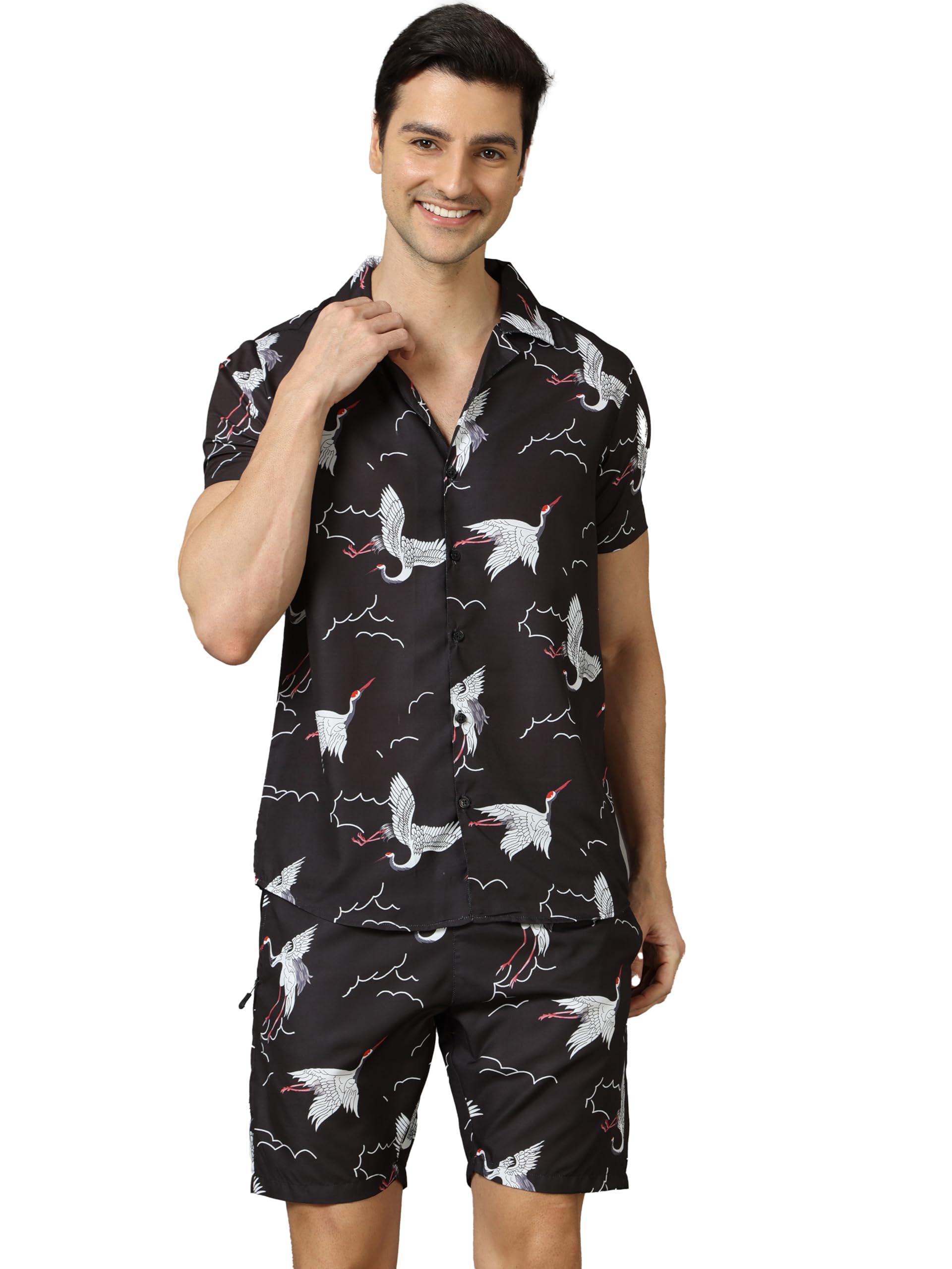 bushirt Mens Printed Regular Black Color Night Suit Set-MNS0182-picture-18