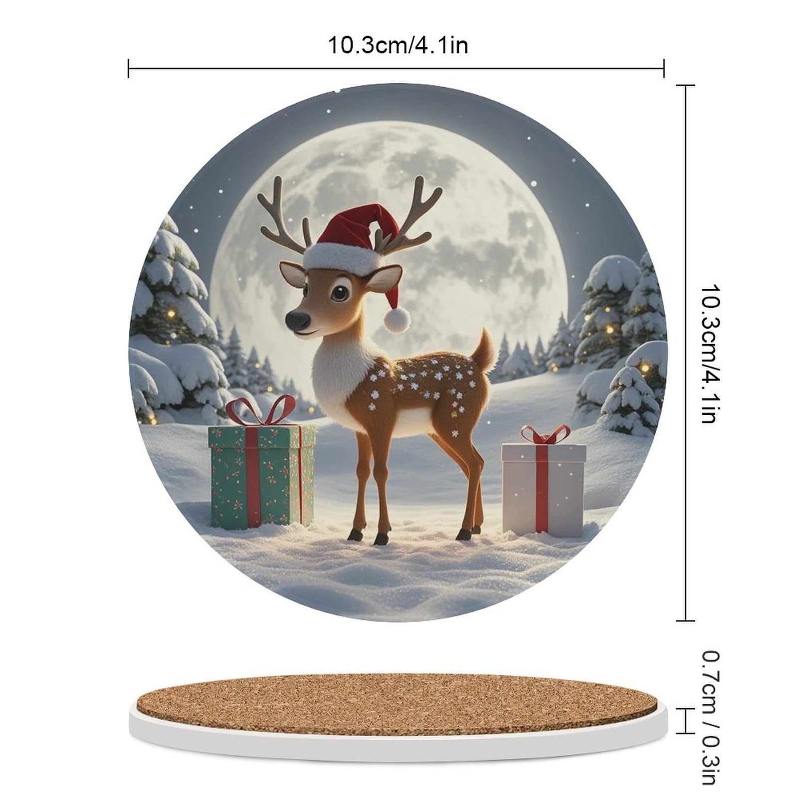 Lot de 6 dessous de verre en céramique avec dos en liège - Dessous de verre antidérapant rond en pierre absorbante pour types de tasses, table basse
