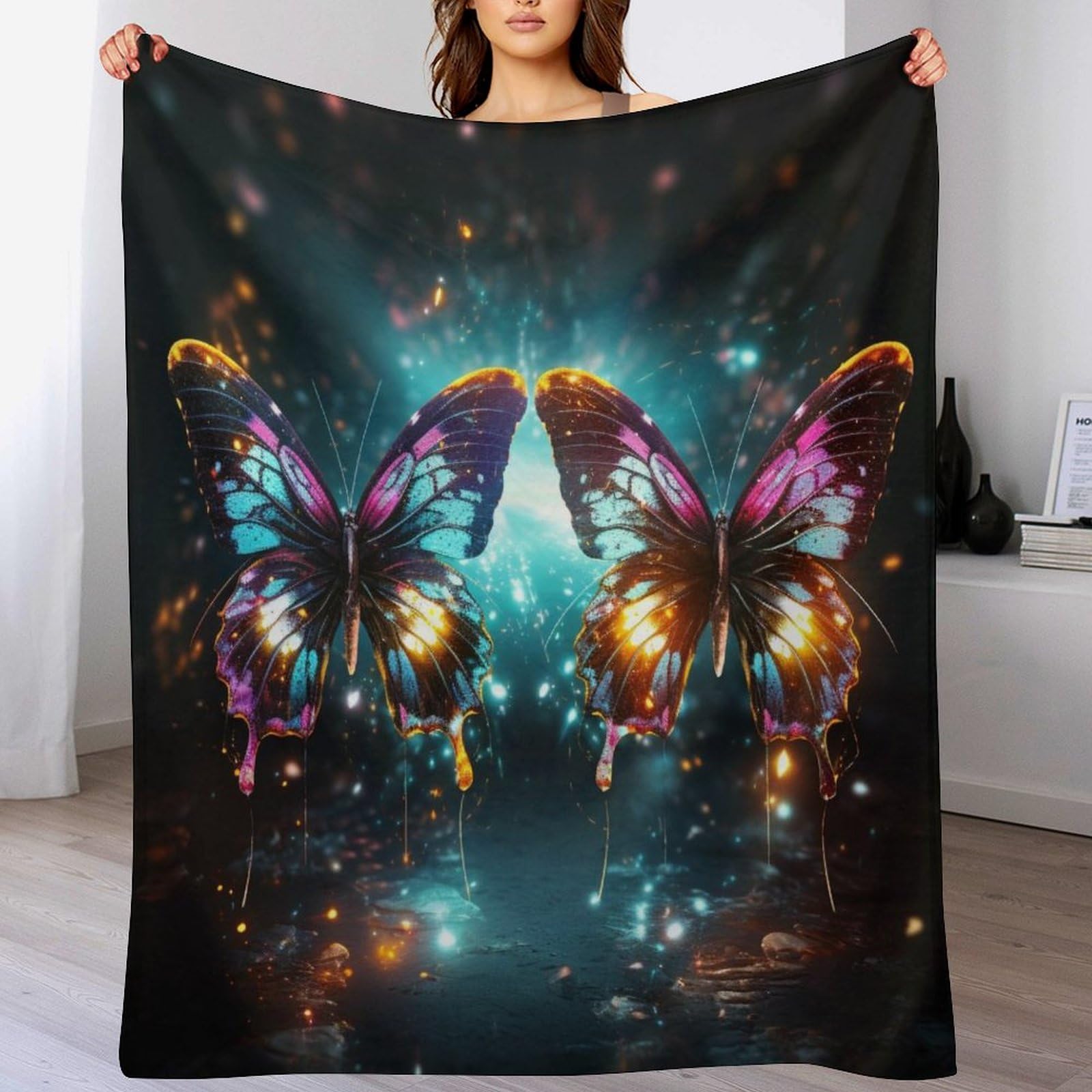 Couverture papillon en polaire flannel 100x130cm douce et chaude