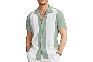Men's Vintage Bowling Shirt: Short Sleeve Button-Down Summer Style
