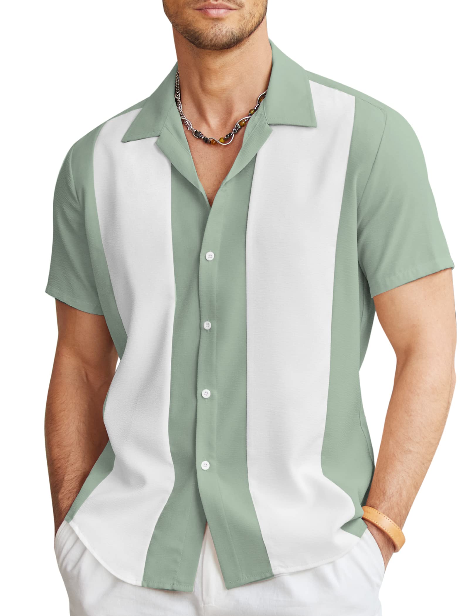 COOFANDY Men's Vintage Bowling Shirt Short Sleeve Button Down Summer Cuba Beach Shirts