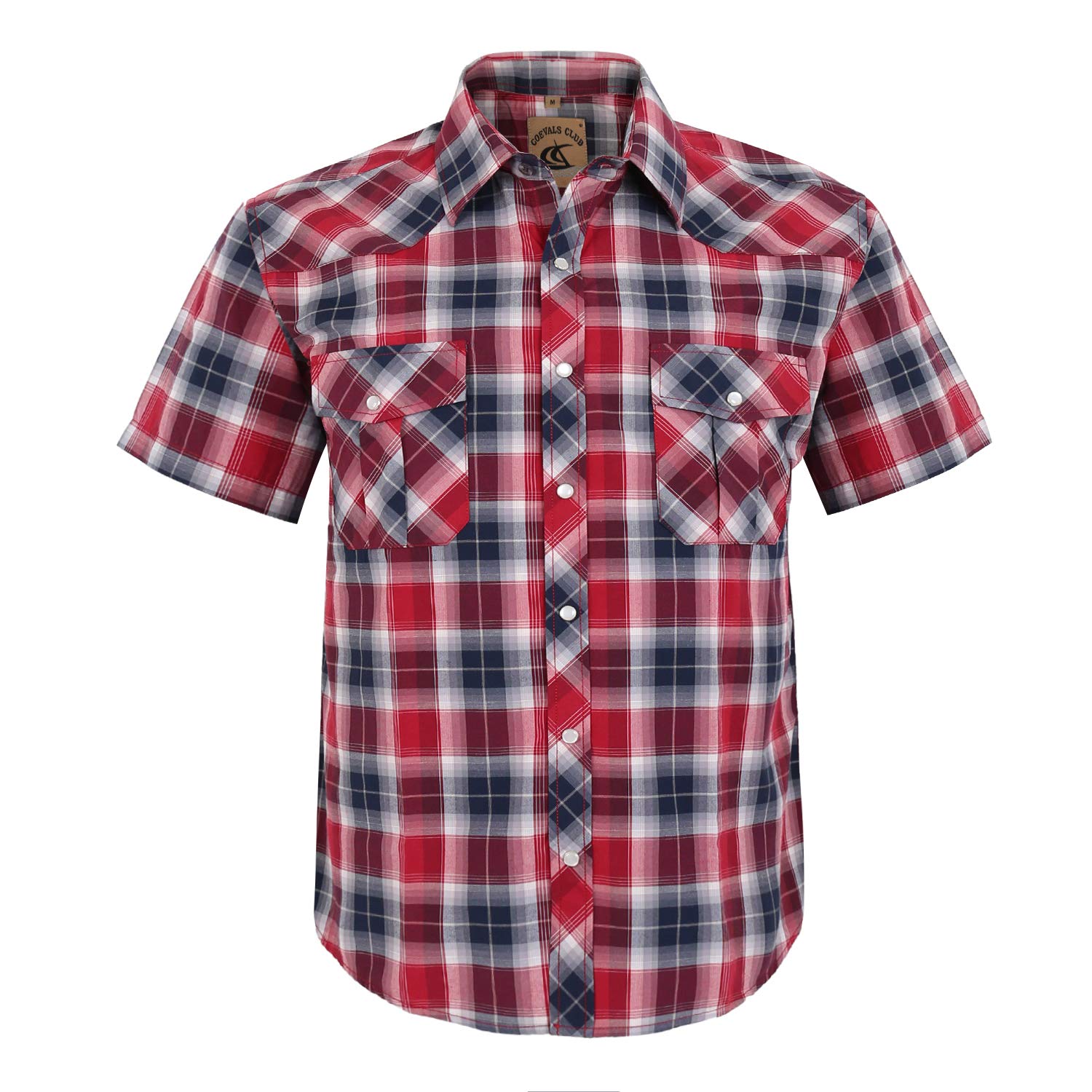Coevals Club Camisa Informal para Hombre con Botones a presión Lisos a Cuadros, Corte Regular, Manga Corta, fácil de Planchar, para Tiempo Libre, 24# Negro Rojo Cuadros, XL