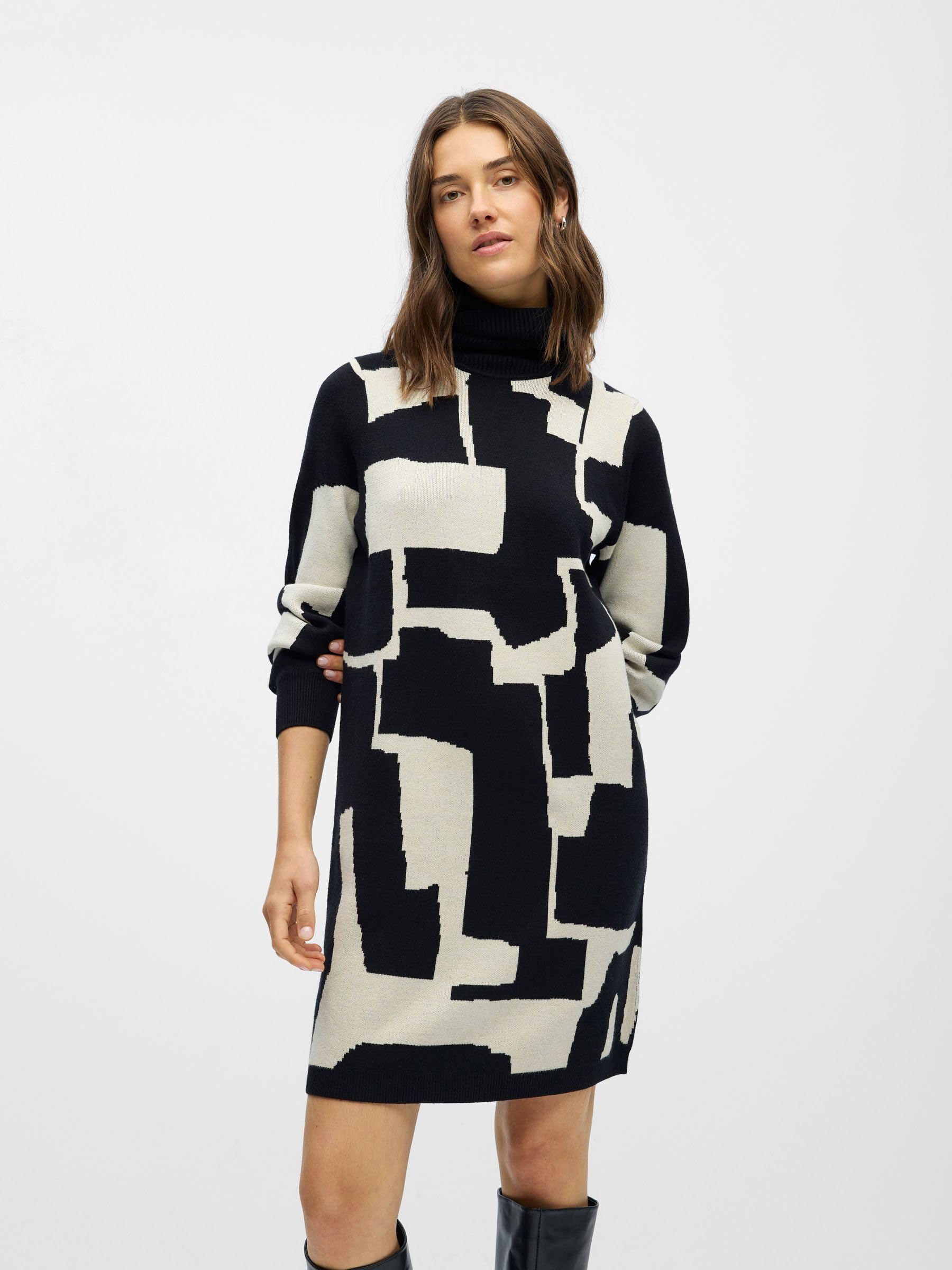 Object Objray L/S Knit Rollneck Dress Robe objray L/S à col roulé AOP Noos Femme (Lot de 1)