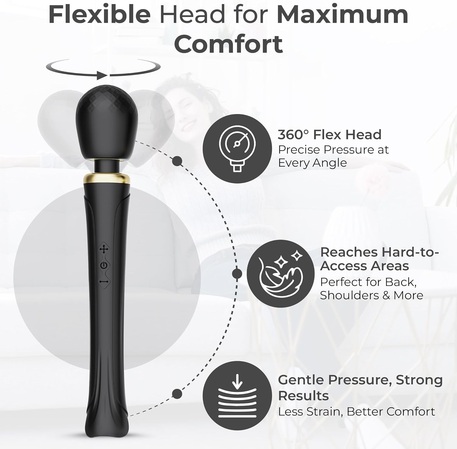Handheld Cordless Personal Wand Massager - Waterproof, USB Rechargeable, Quiet & Travel Ready – Muscle Relief for Back, Legs & Hand Pain – Great for Sports or Long Days - Includes Velvet Pouch - Image 6