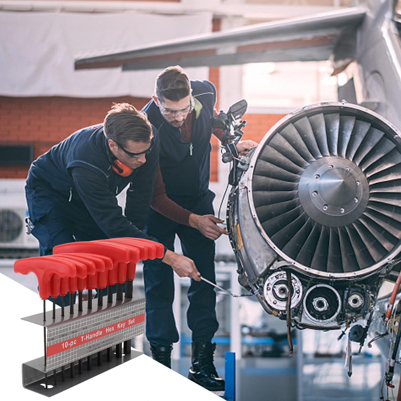 10 Stück T-griff Inbusschlüsselsatz mit Halterung, 2 bis 10 Mm | Vanadium Stahl, Rot Markiert, für Fahrzeugwartung und Geräte Reparatur, Flacher Kopf